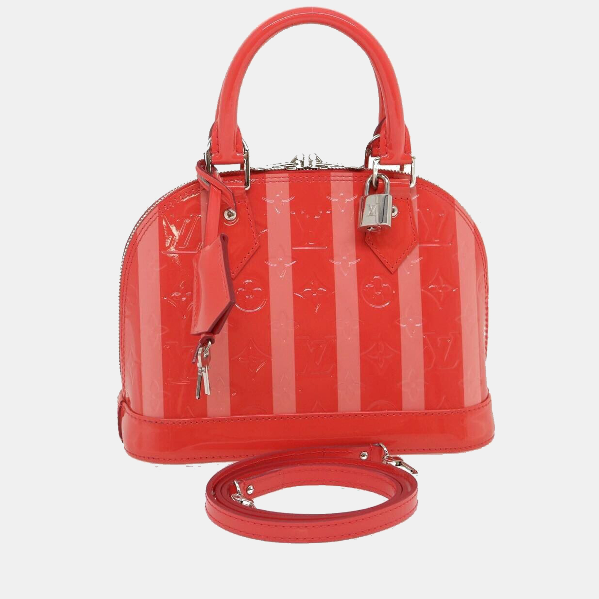 Pre-owned Louis Vuitton Red/pink Monogram Vernis Rayures Alma Bb