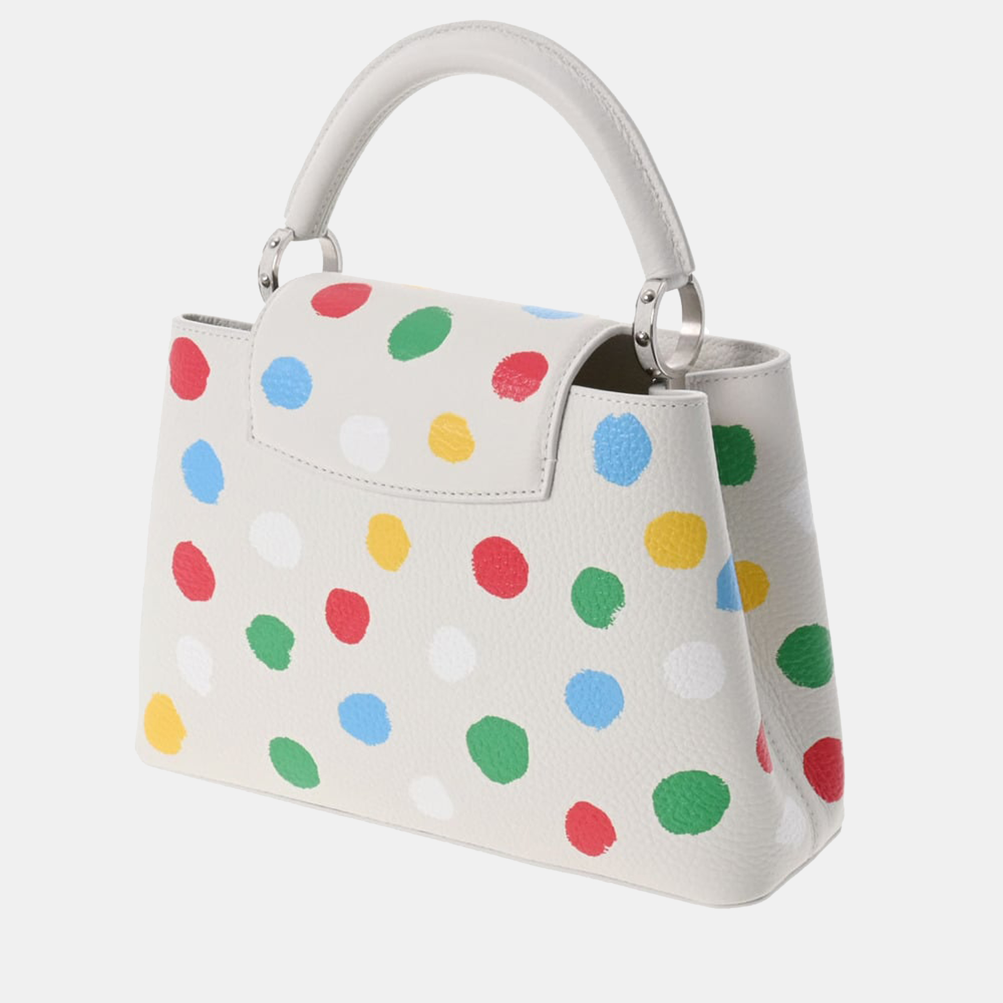 

Louis Vuitton White Polka Dot Leather Capucines BB Top Handle Bag