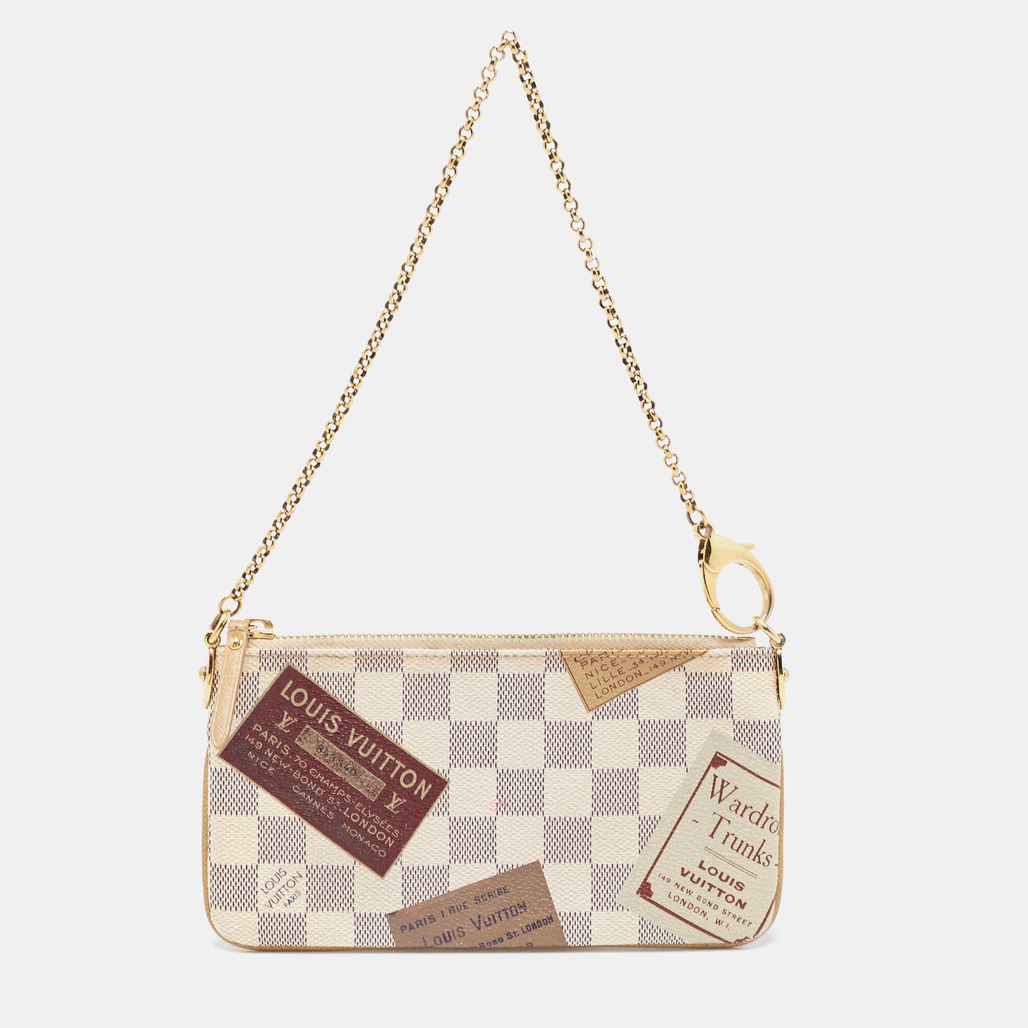 Pre Owned Louis Vuitton Damier Azur Trunks Labels Milla MM Pochette 