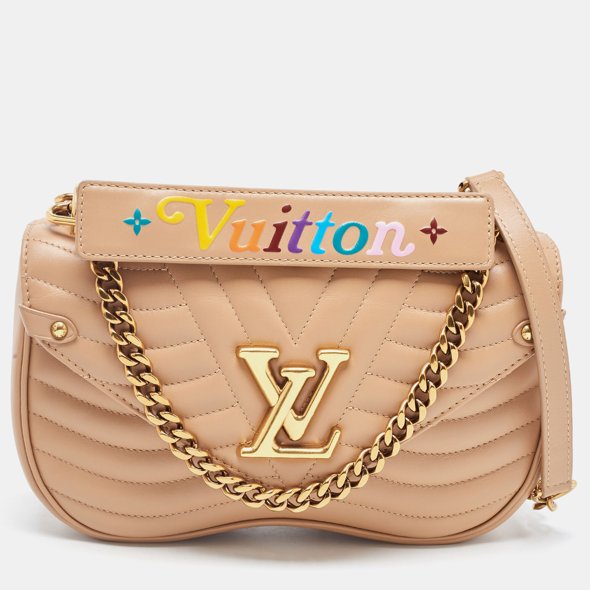 Pre-owned Louis Vuitton Noisette Leather New Wave Mm Bag In Beige