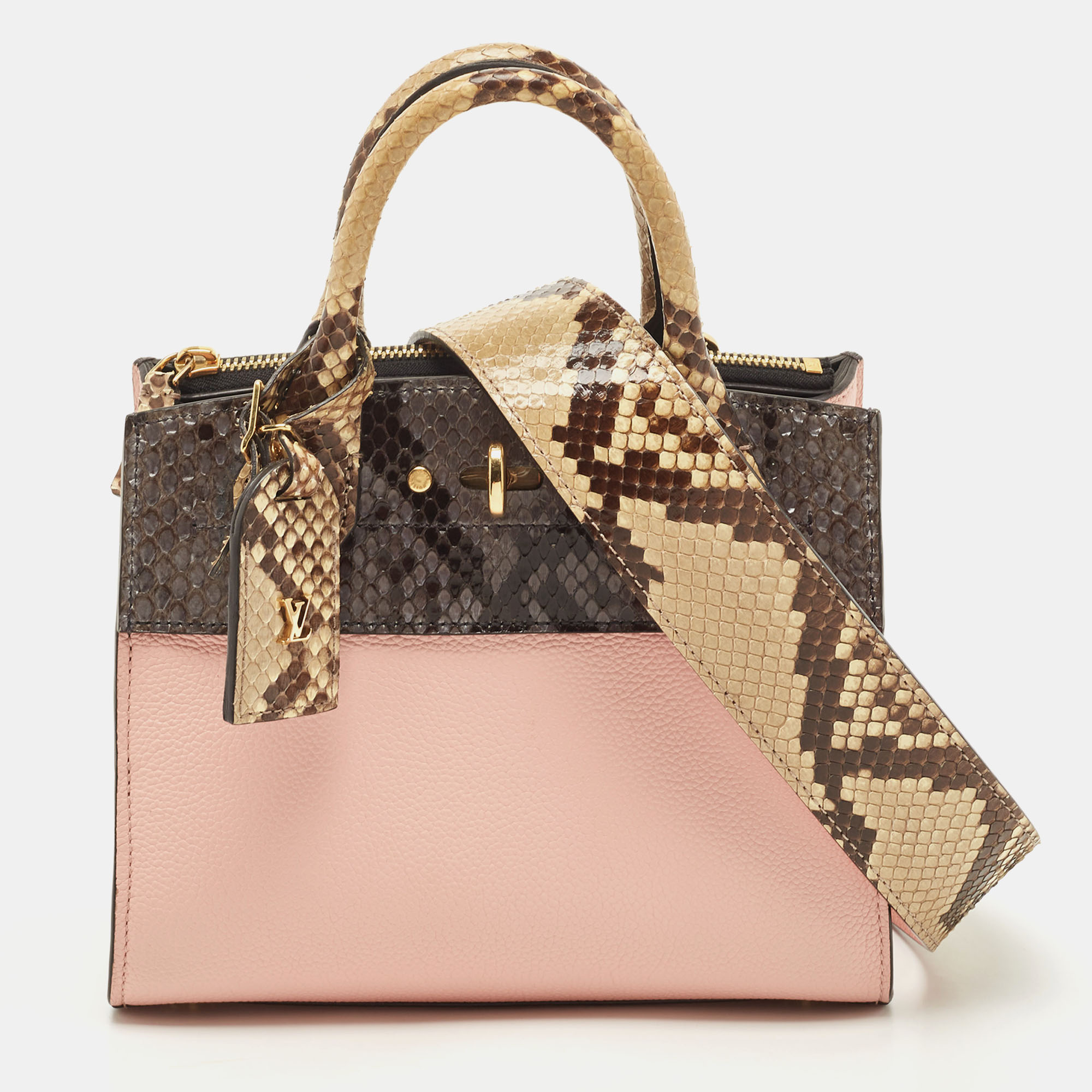 Pre-owned Louis Vuitton Pink/cream Taurillon Leather And Python City  Steamer Mini Bag