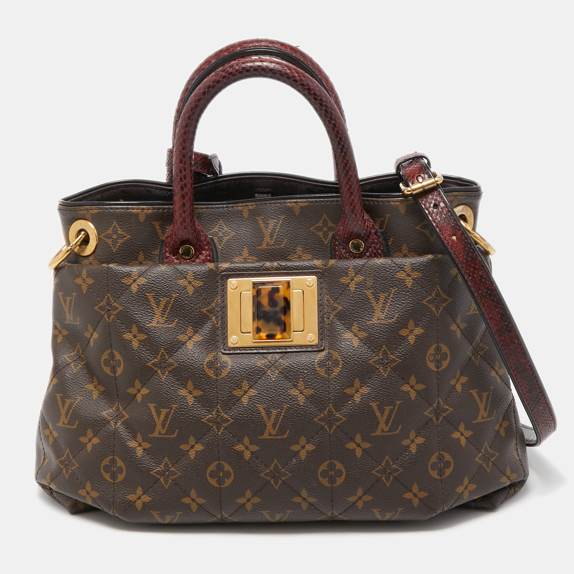 Pre-owned Louis Vuitton Monogram Canvas And Python Limited Edition Etoile Exotique Mm Bag In Burgundy