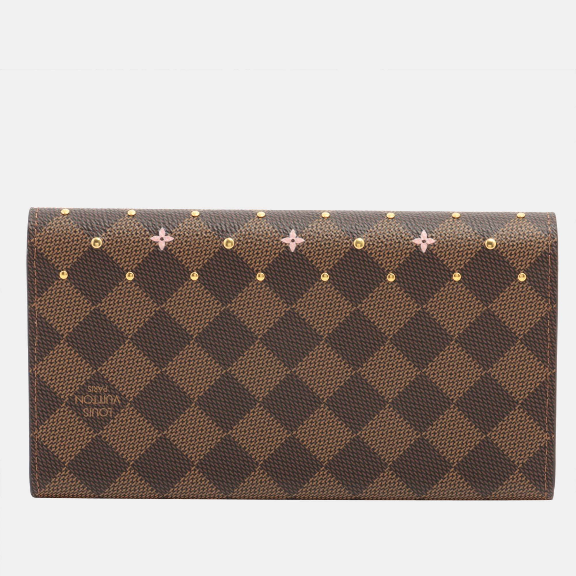 

Louis Vuitton Damier Ebene Studs Portefeuille Sara N60476 Brown x Pink Wallet