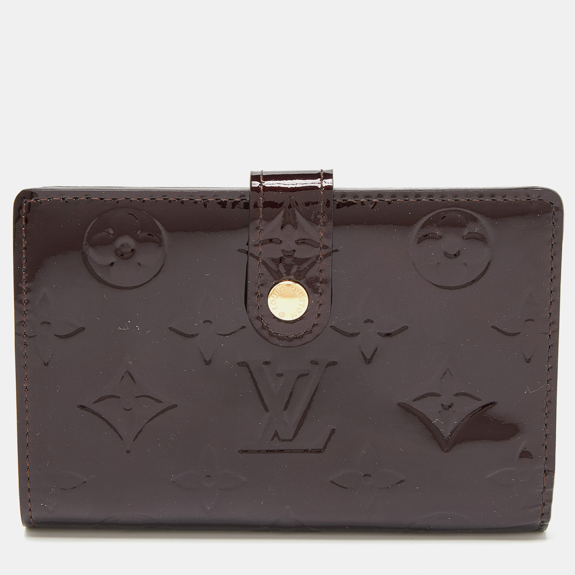 Pre-owned Louis Vuitton Amarante Monogram Vernis French Wallet In Burgundy