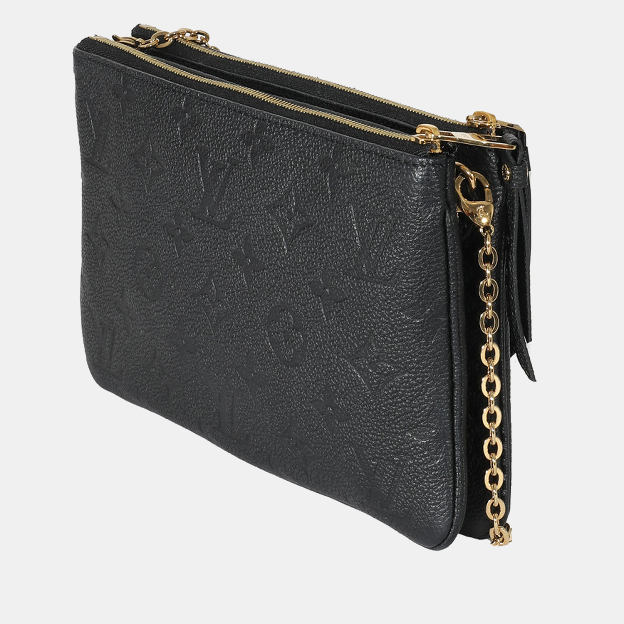 

Louis Vuitton Black Monogram Empreinte Double Zip Pochette Clutch on chain