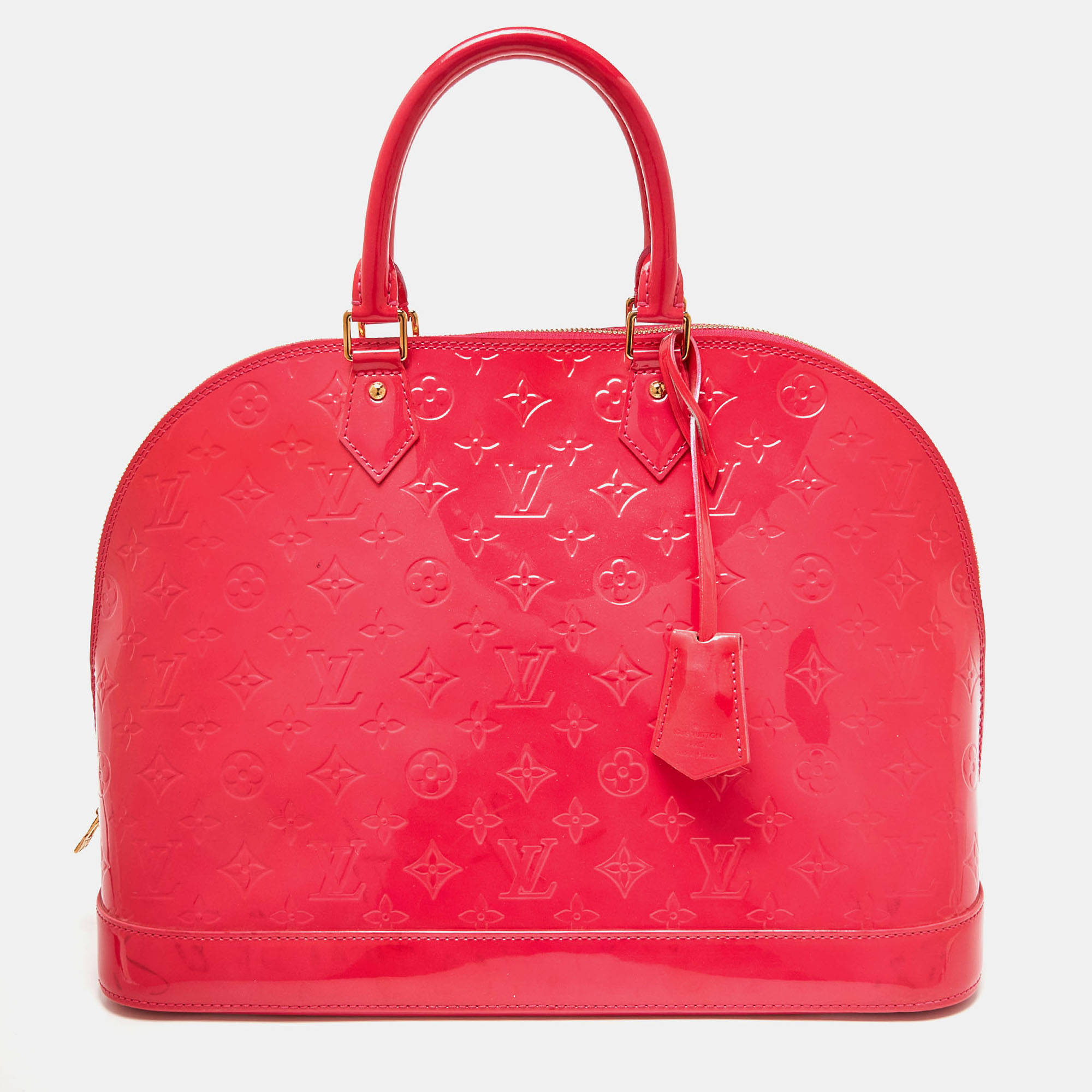 Pre-owned Louis Vuitton Rose Pop Monogram Vernis Alma Gm Bag In