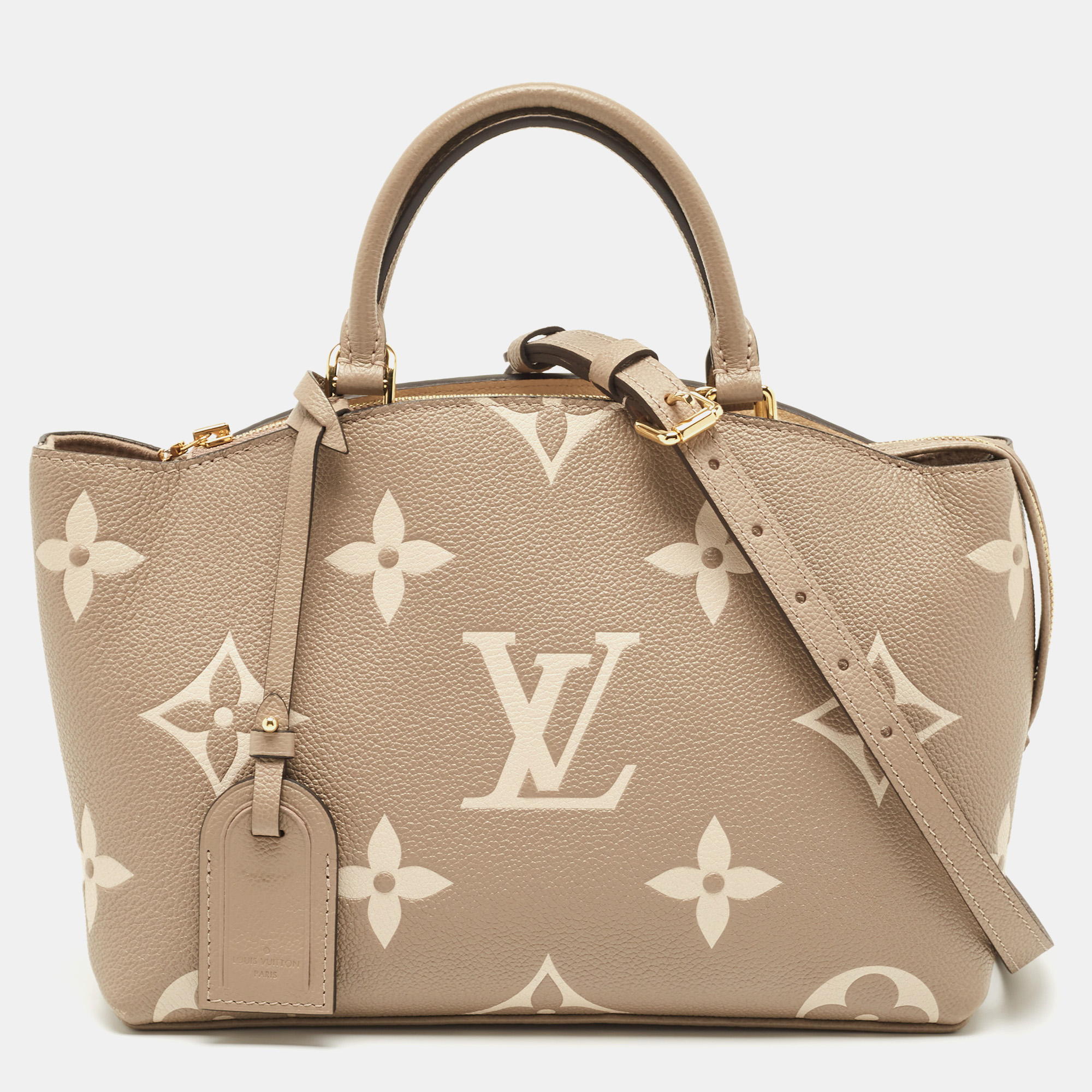 Pre-owned Louis Vuitton Bicolor Monogram Empriente Leather Petite Palais Bag In Beige