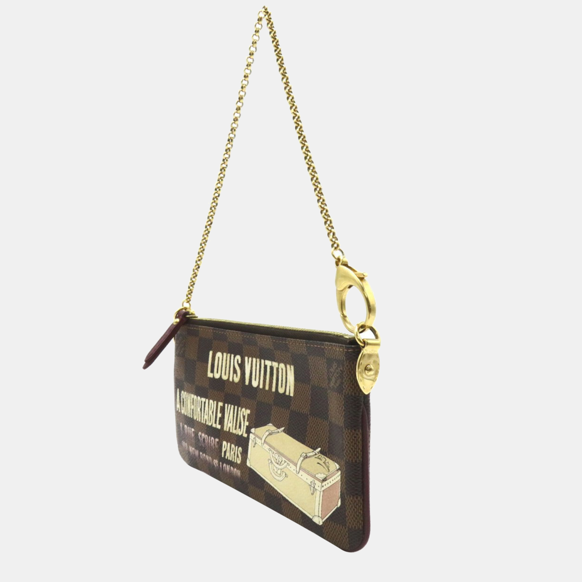 

Louis Vuitton Brown Damier Ebene Canvas Trunks Labels Pochette Milla MM Vanity Bag
