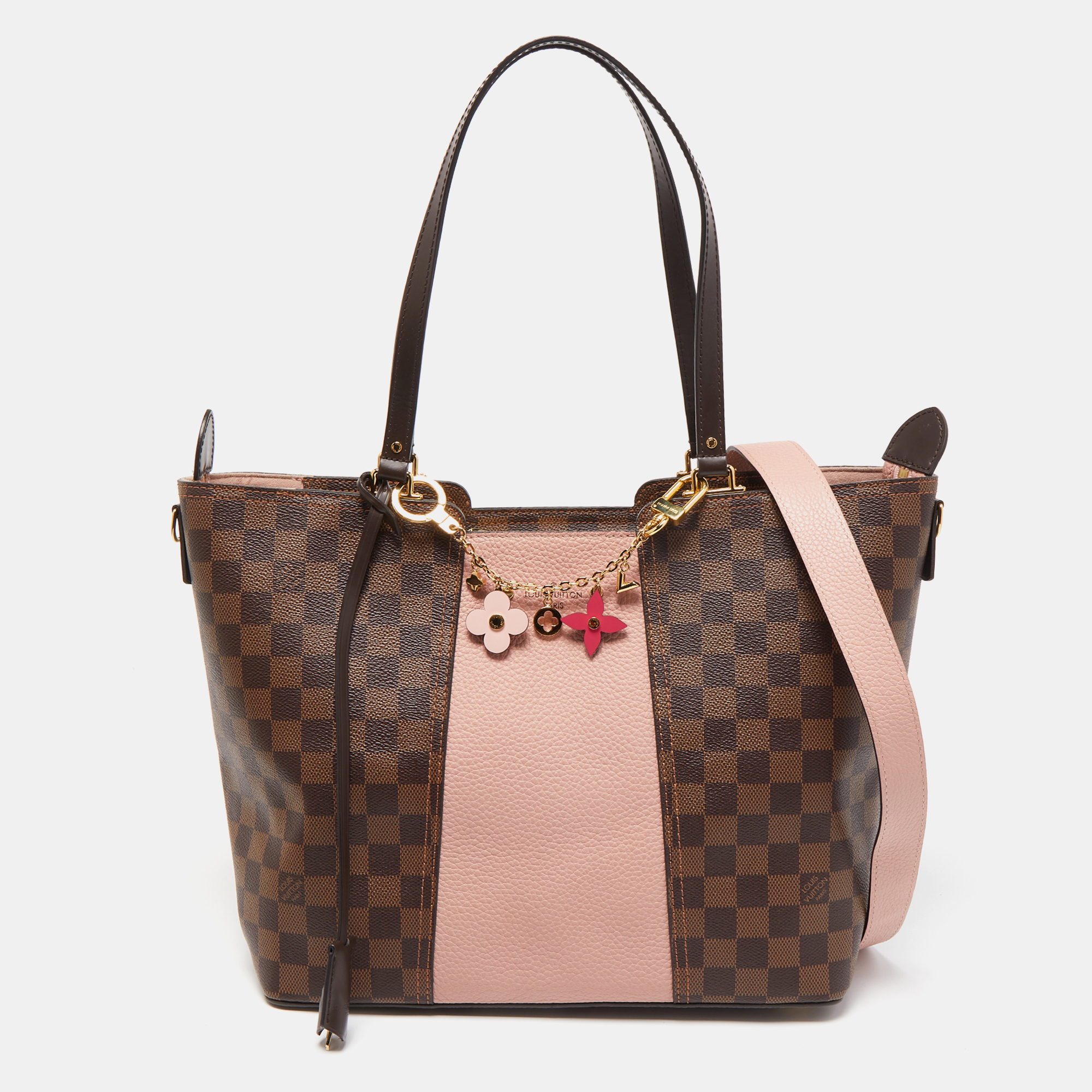 Pre-owned Louis Vuitton Damier Ebene Canvas And Magnolia Leather