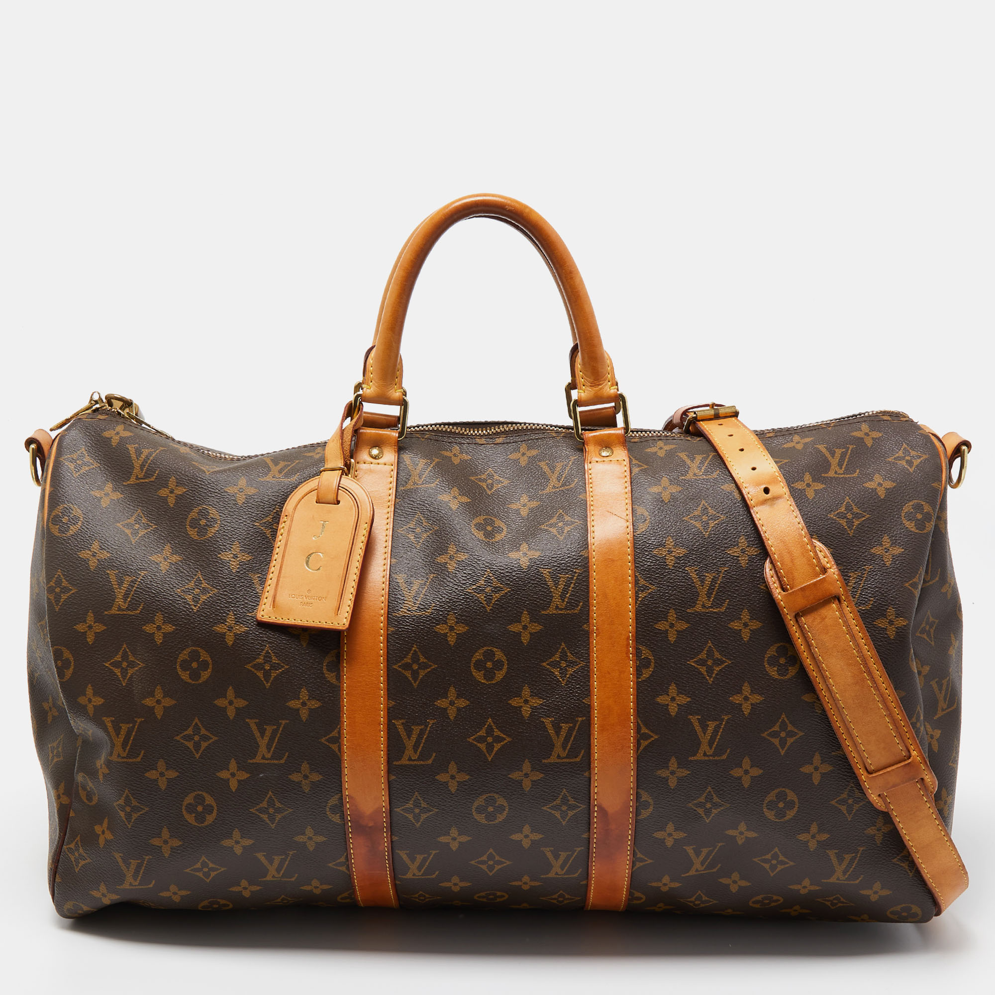 Pre-owned Louis Vuitton Monogram Canvas Keepall 50 Bandouliere Bag In Brown