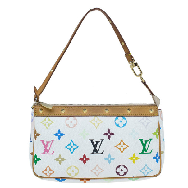 Pre Owned Louis Vuitton White Multicolored Monogram Canvas Pochette Accessoires