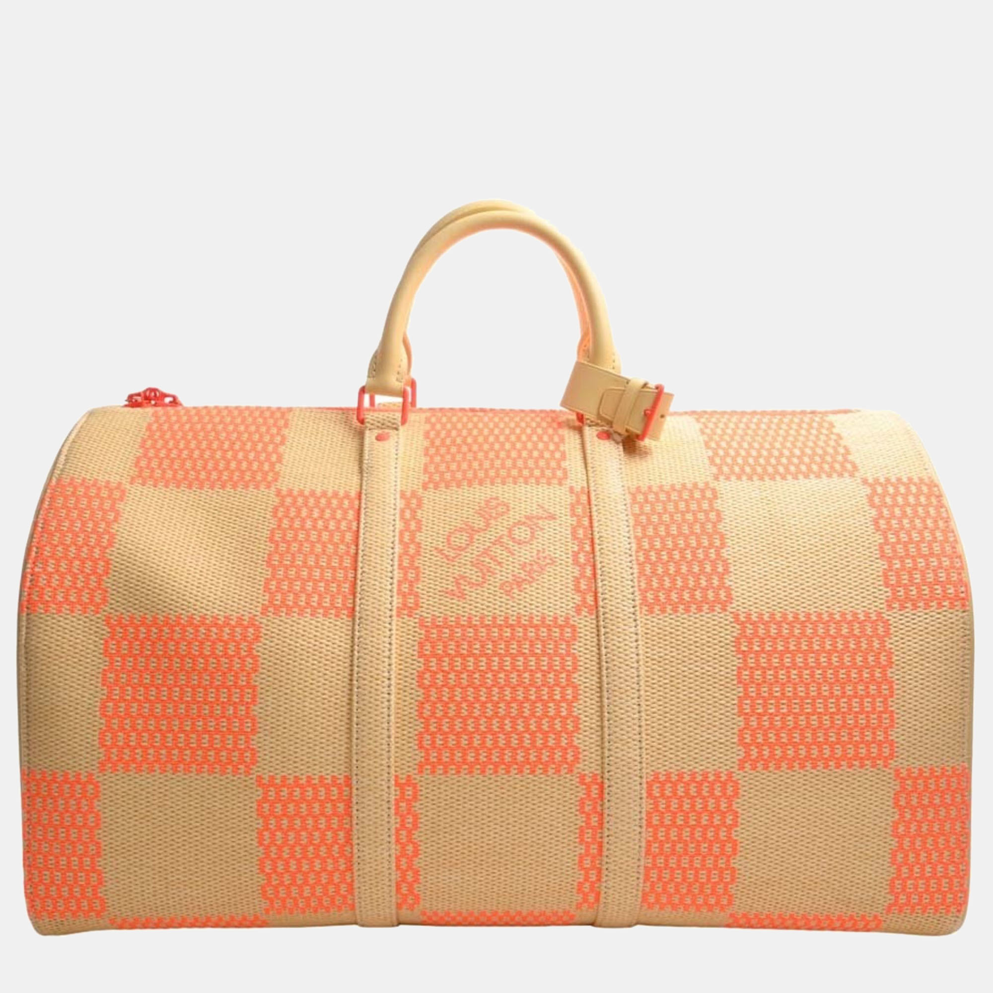 

Louis Vuitton Orange Damier Raffia Canvas Keepall Bandoulière 55 Duffel Bag