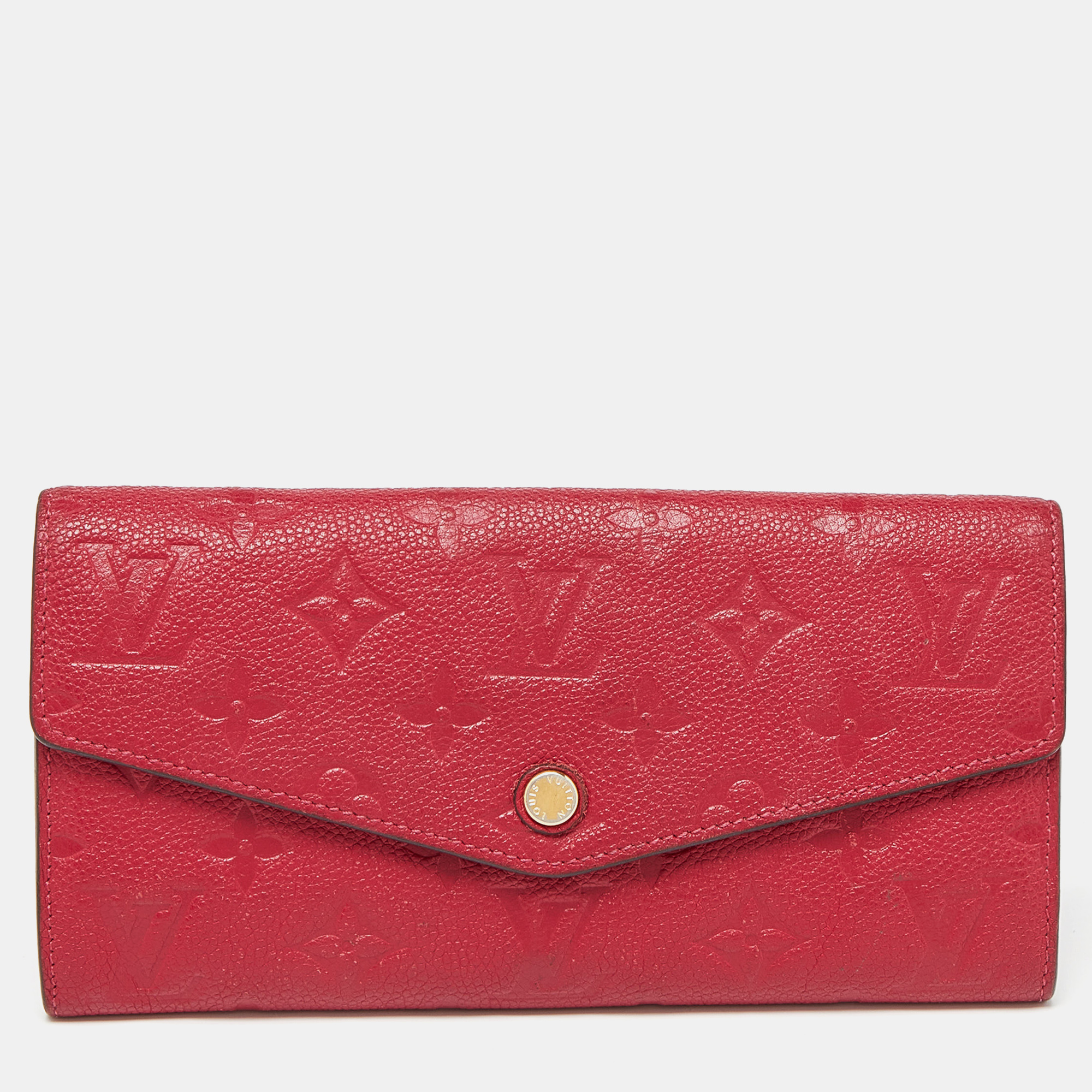Pre-owned Louis Vuitton Jaipur Monogram Empreinte Leather Curieuse Wallet In Red