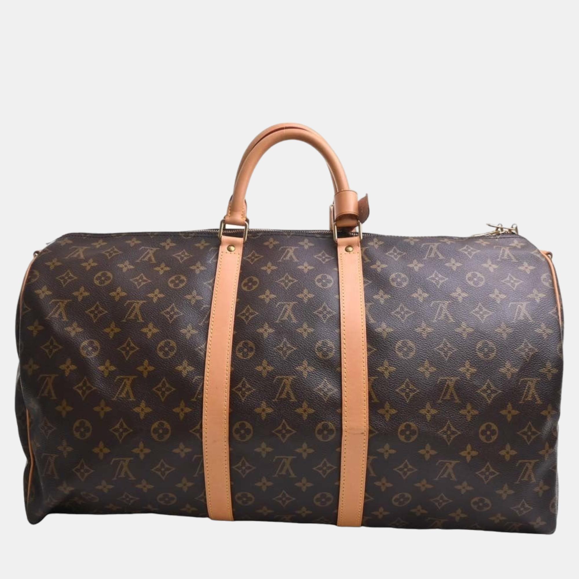 

Louis Vuitton Brown Canvas Monogram Keepall Bandouliere Duffel 55 Bag