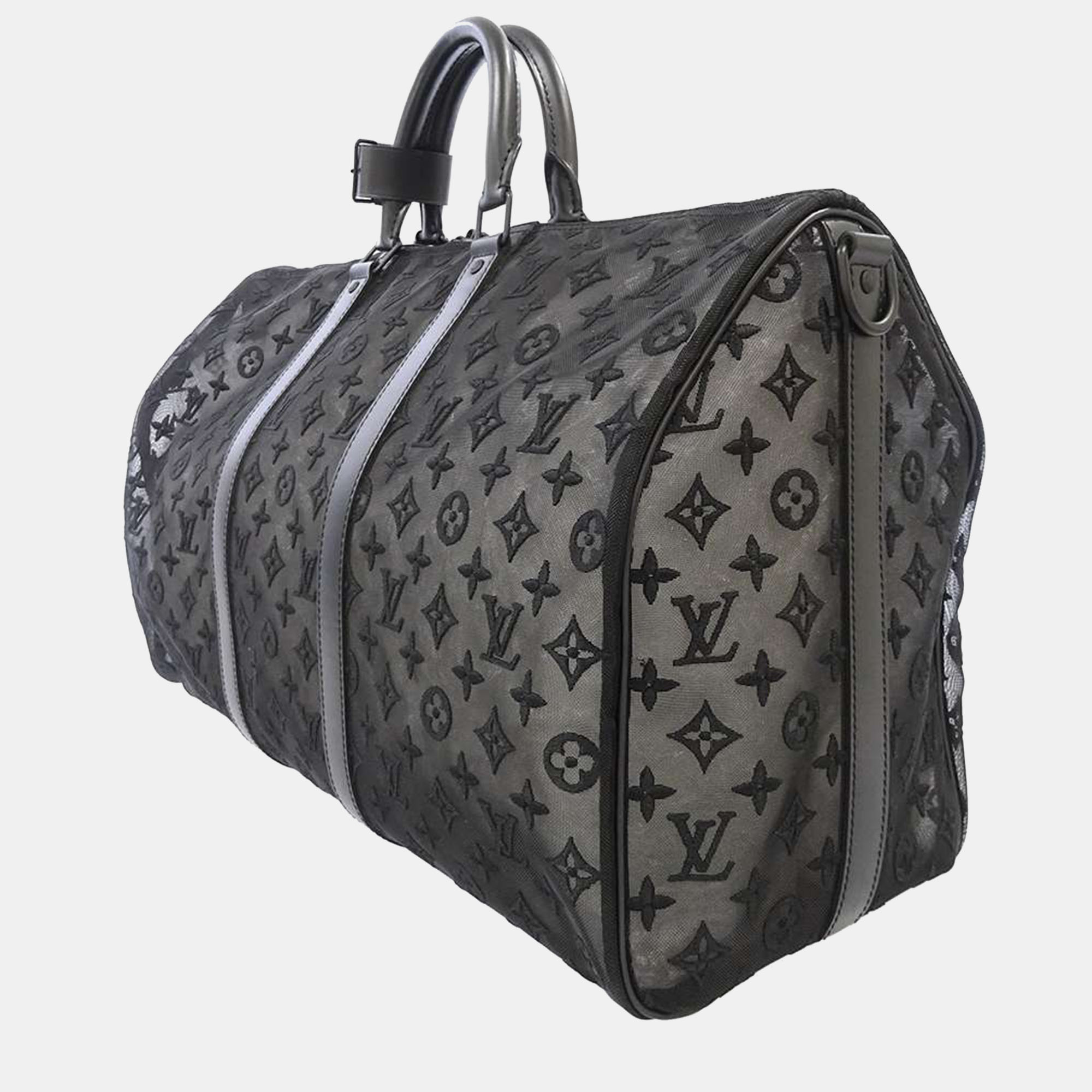 Louis Vuitton Black Monogram Canvas Mesh Keepall Bandouliere 50