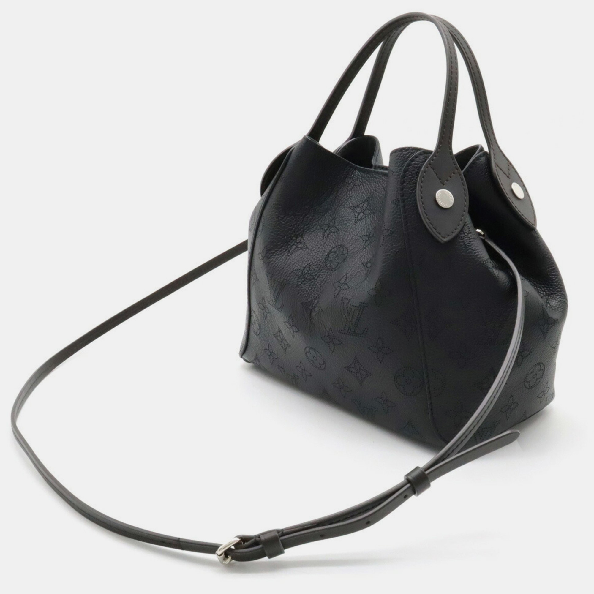 

Louis Vuitton Black Leather Monogram Mahina Hina PM Hobo Bag