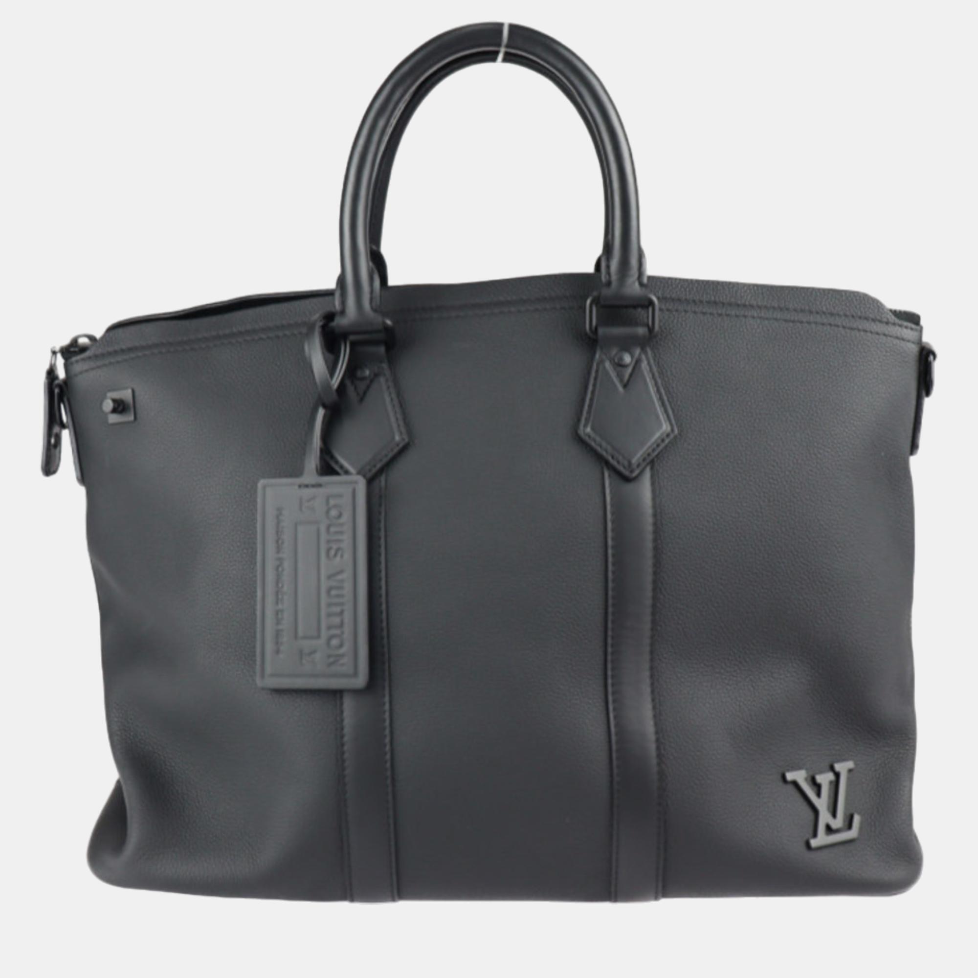 Pre-owned Louis Vuitton Black Leather Aerogram Lv Lock It Tote Bag