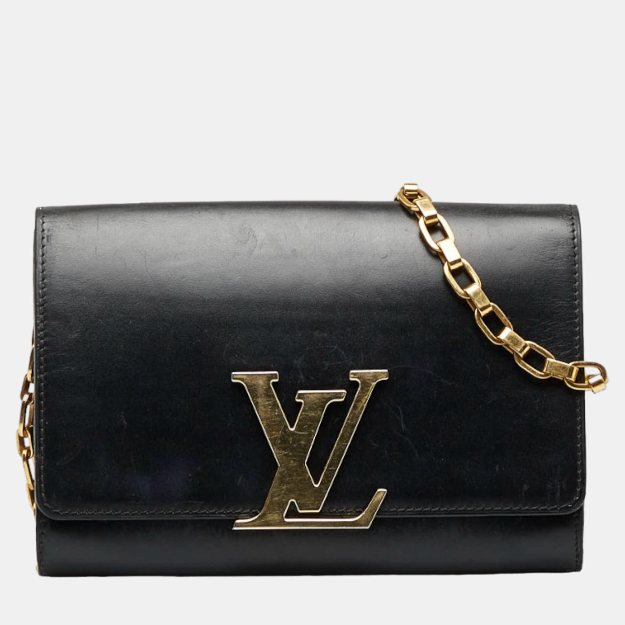 Pre-owned Louis Vuitton Black Leather Chain Louise Mm Shoulder Bag
