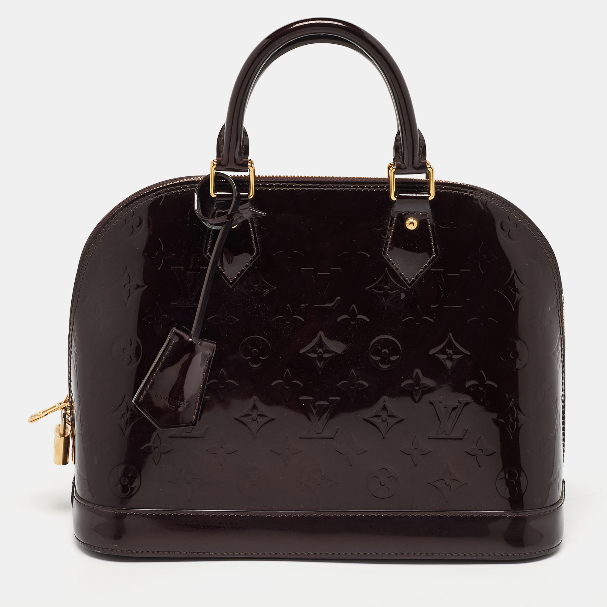 Pre-owned Louis Vuitton Amarante Monogram Vernis Alma Pm Bag In Burgundy