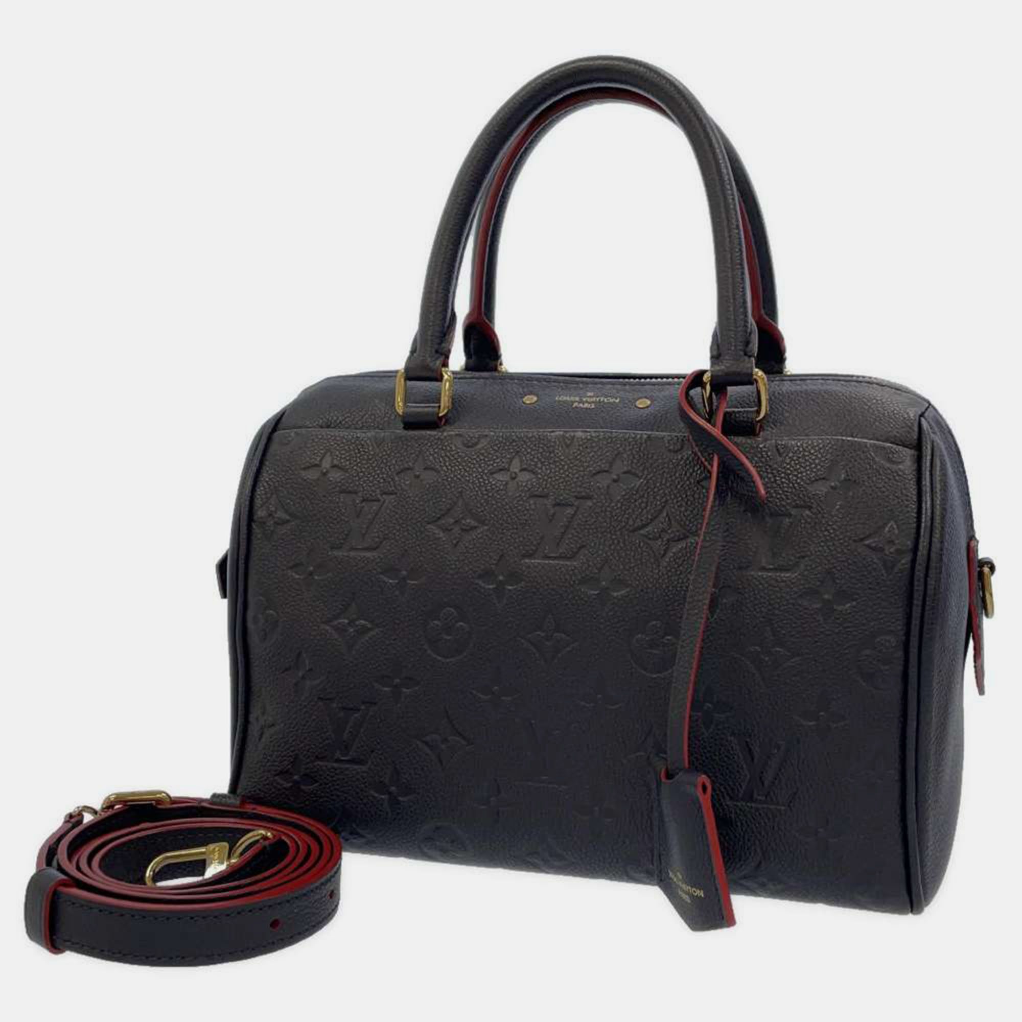 Pre-owned Louis Vuitton Black Monogram Empreinte Leather Speedy Bandouliere  25 Bag