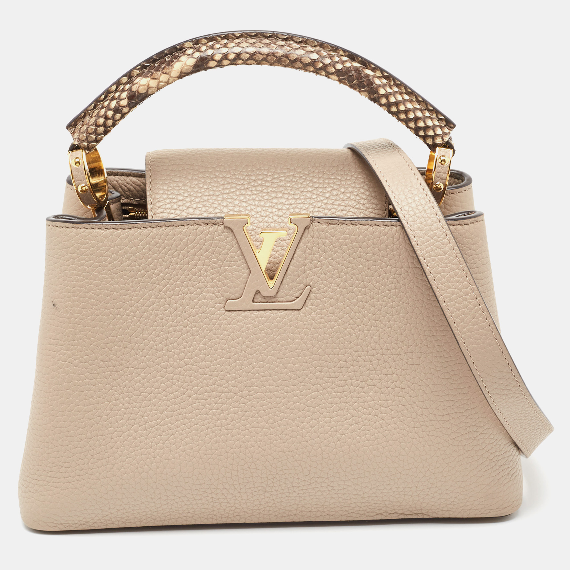 

Louis Vuitton Galet Taurillon Leather and Python Capucines BB Bag, Beige