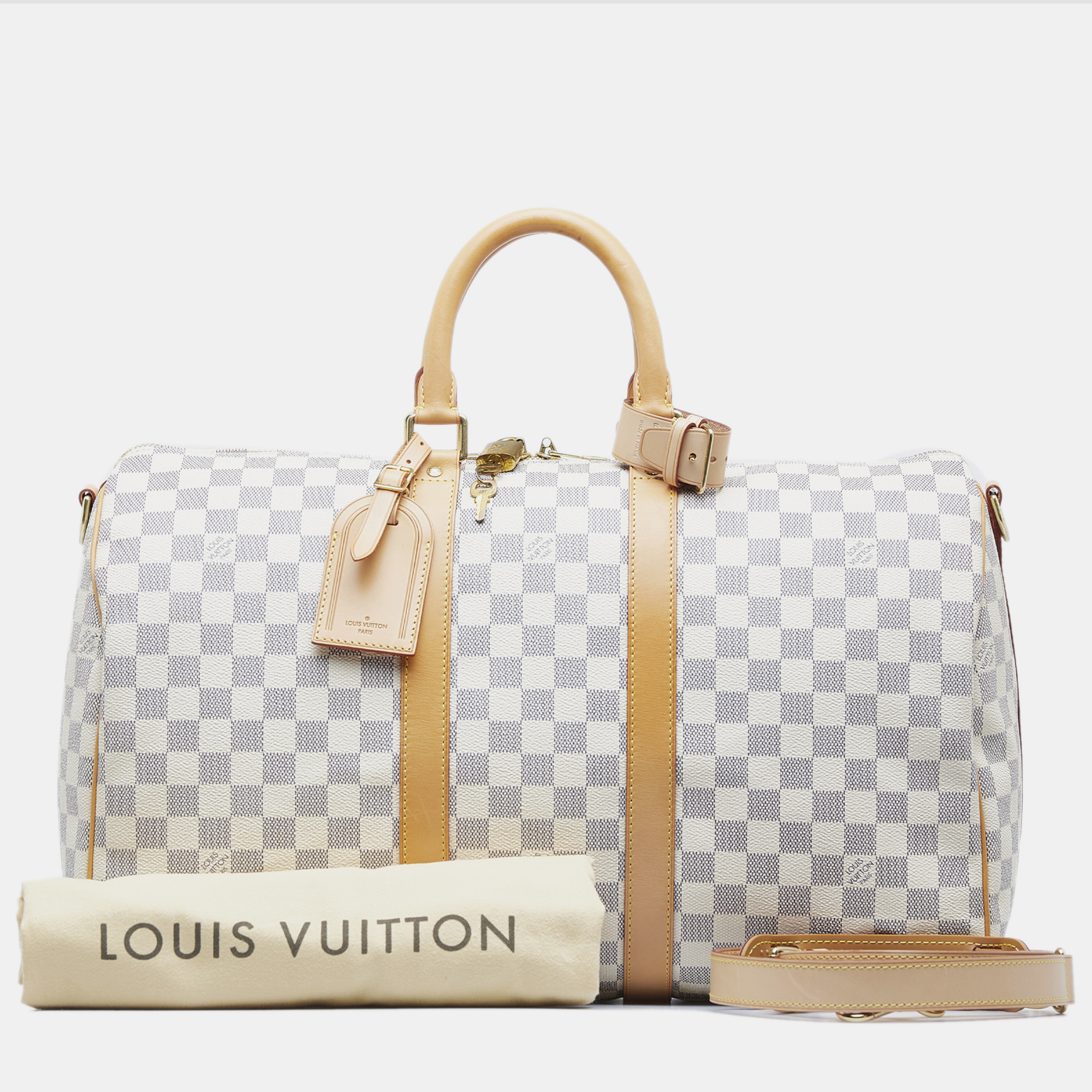 Louis Vuitton Keepall Bandouliere Duffle 55 White Beige Canvas Damier Azur