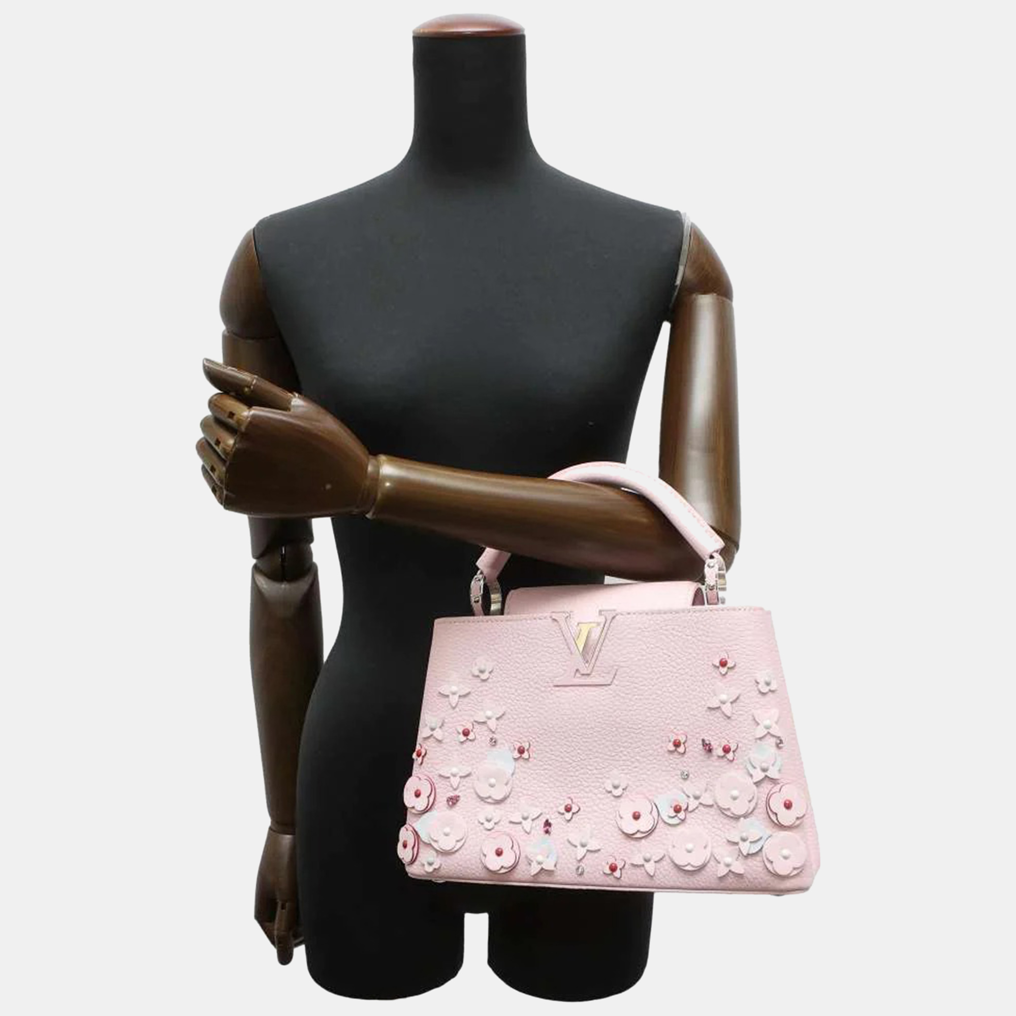 

Louis Vuitton Rose Ballerine Taurillon Leather Flowers Capucines BB Top Handle Bag, Pink