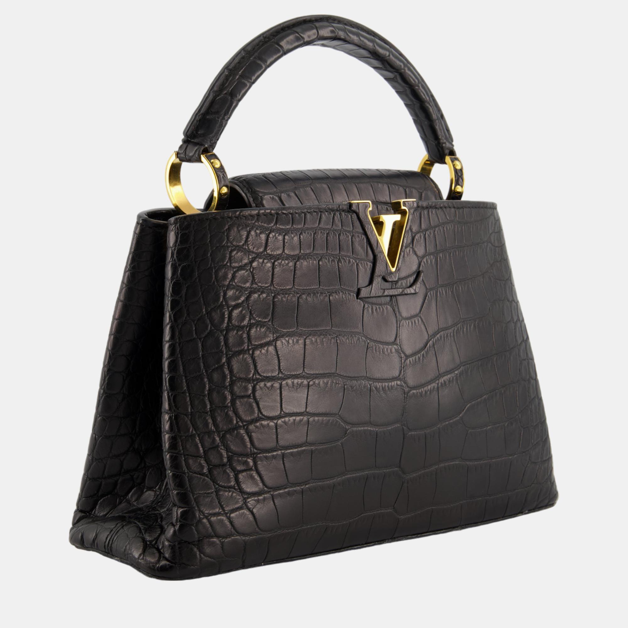 

Louis Vuitton Matte Black Crocodile Capucines Bag BB with Gold Hardware