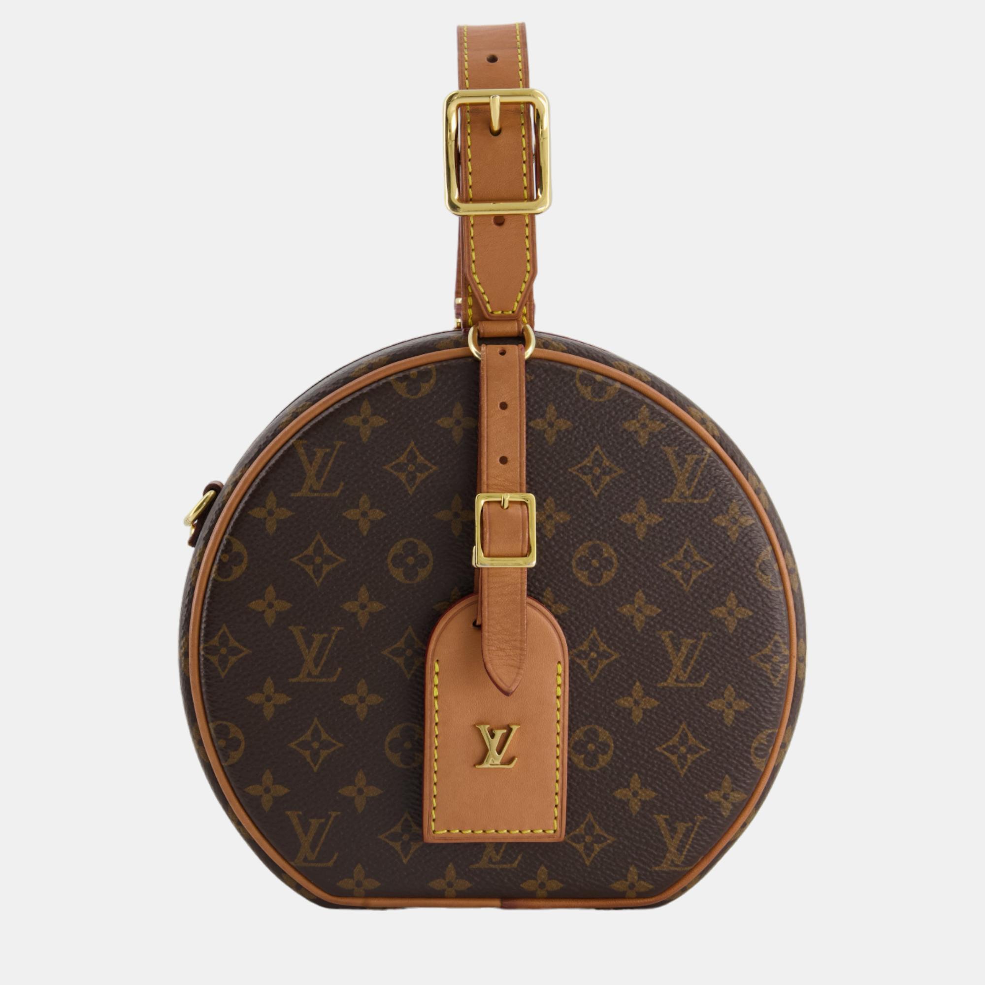

Louis Vuitton Monogram Canvas Petite Boite Chapeau Cross-Body Bag with Gold Hardware, Brown