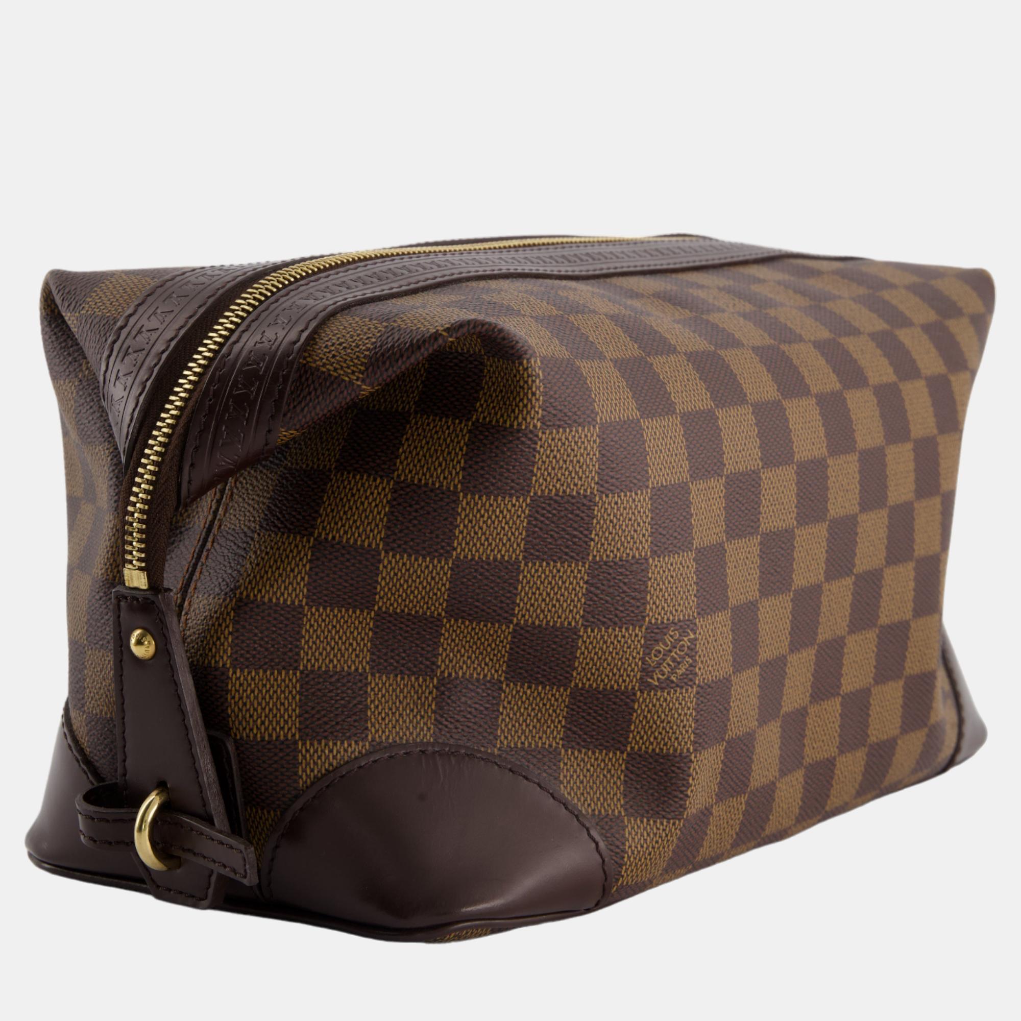 

Louis Vuitton Damier Canvas PM Toiletry Pouch with Gold Hardware, Brown