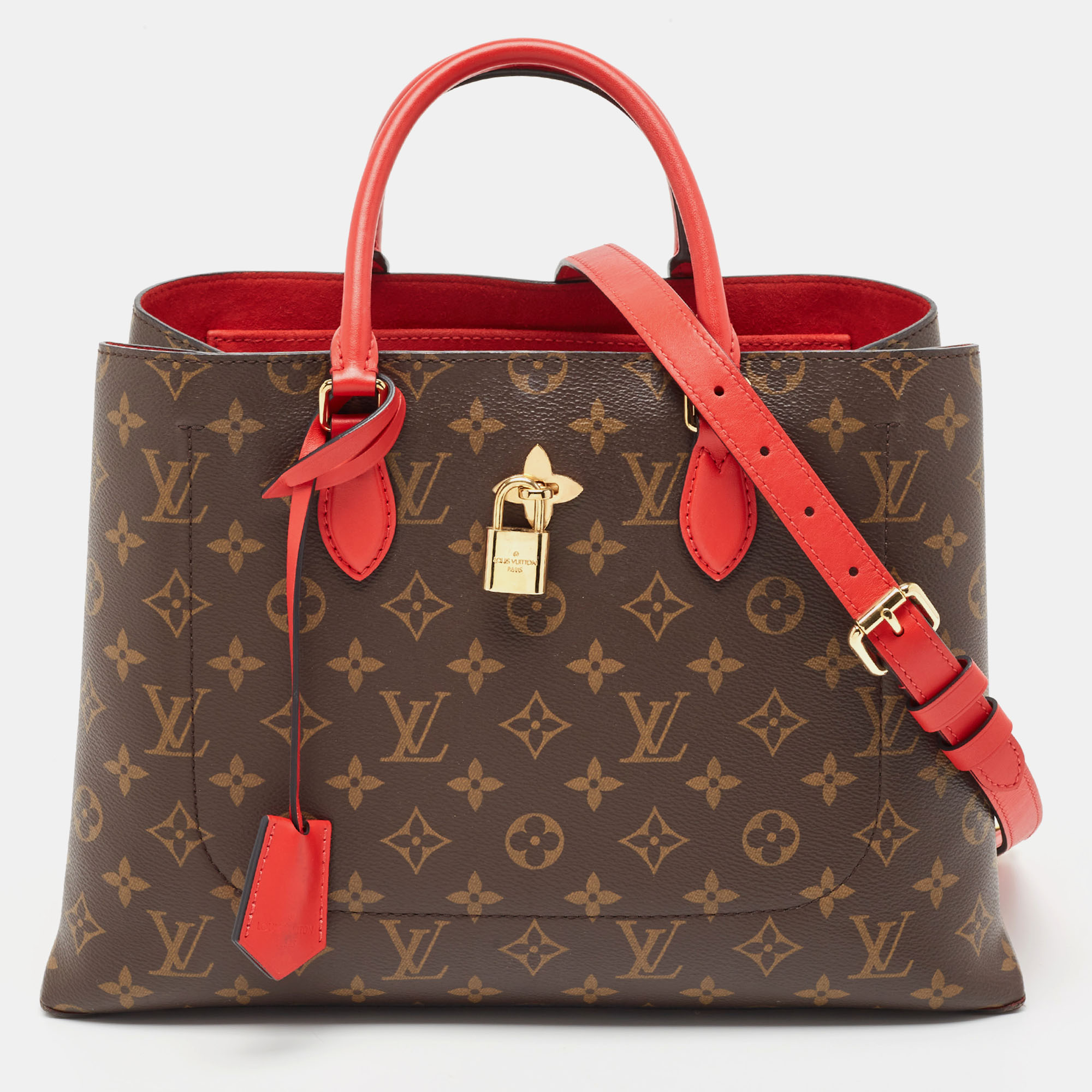 Pre-owned Louis Vuitton Coquelicot Monogram Canvas Flower Tote In Red