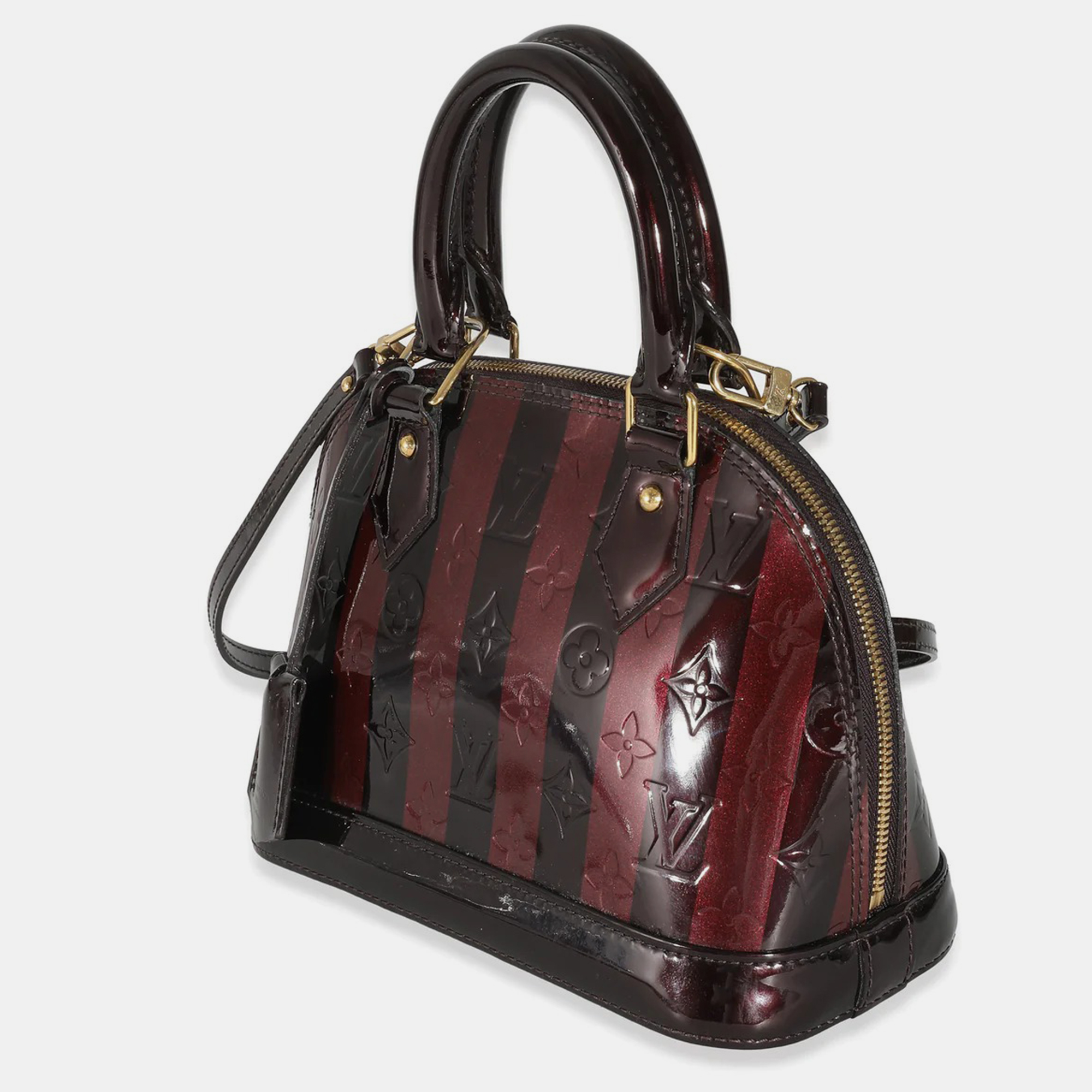 

Louis Vuitton Black/Red Monogram Vernis Leather Rayures Alma BB Satchel