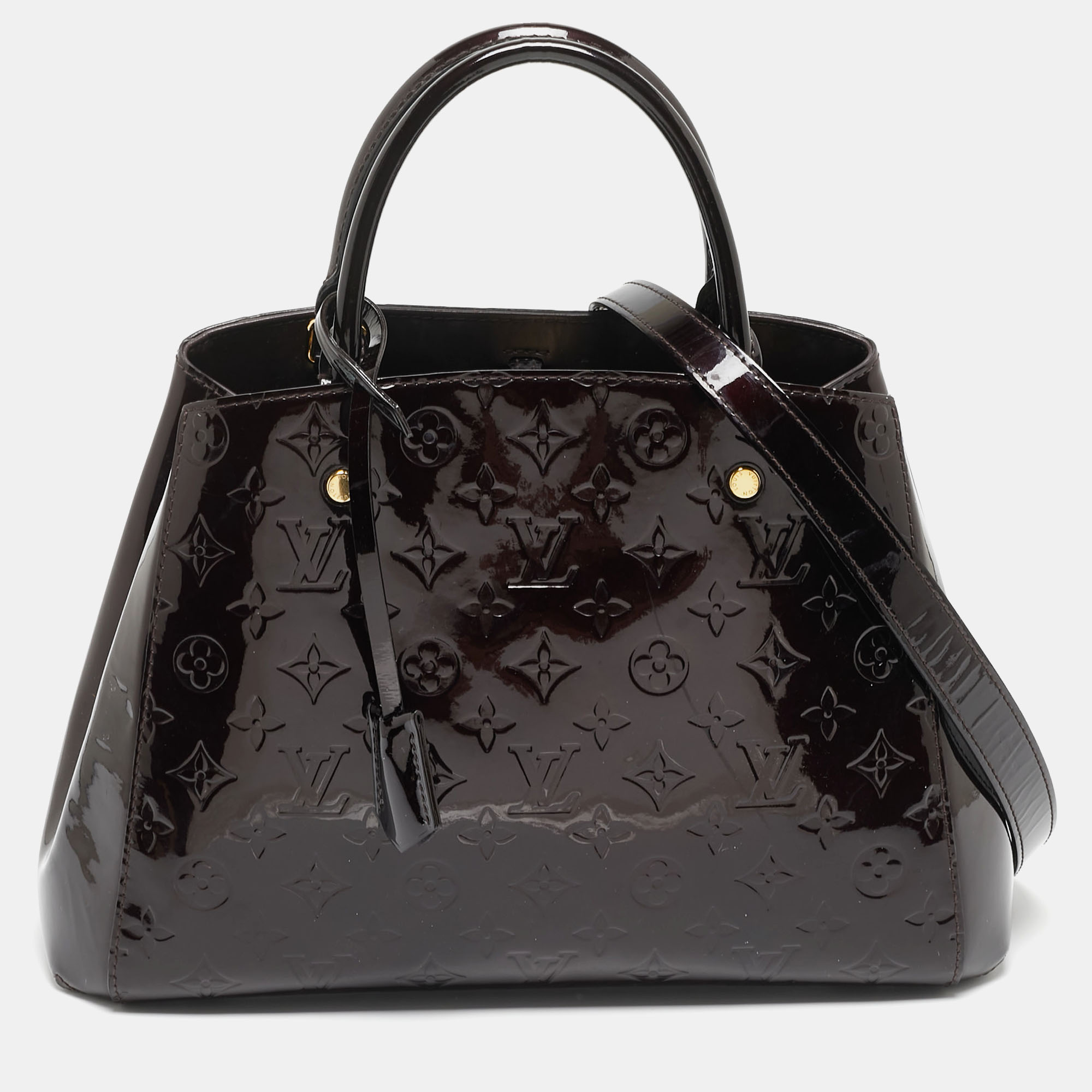 Pre-owned Louis Vuitton Amarante Monogram Vernis Montaigne Mm Bag In Burgundy