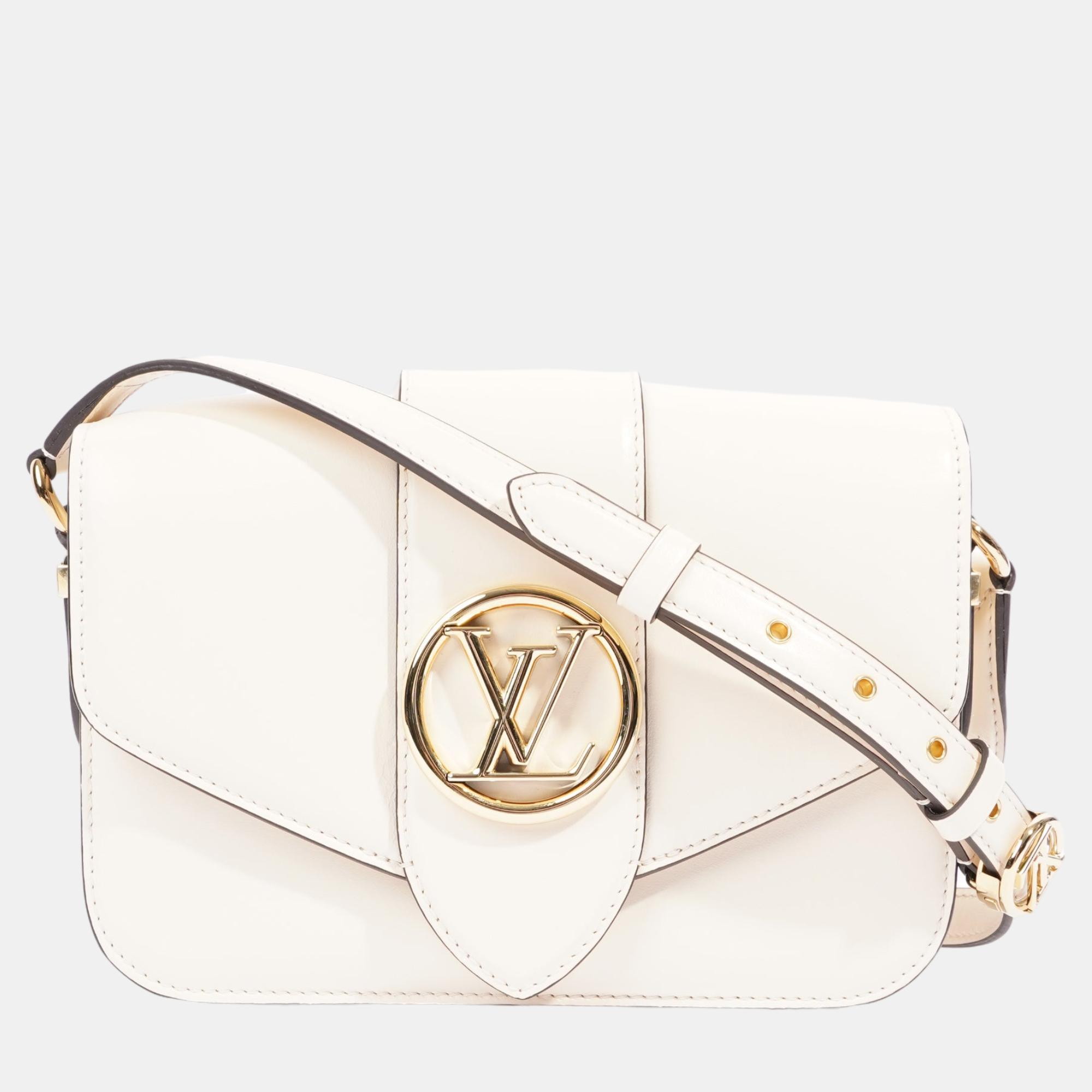 Pre-owned Louis Vuitton Pont 9 Bag White Leather Mm
