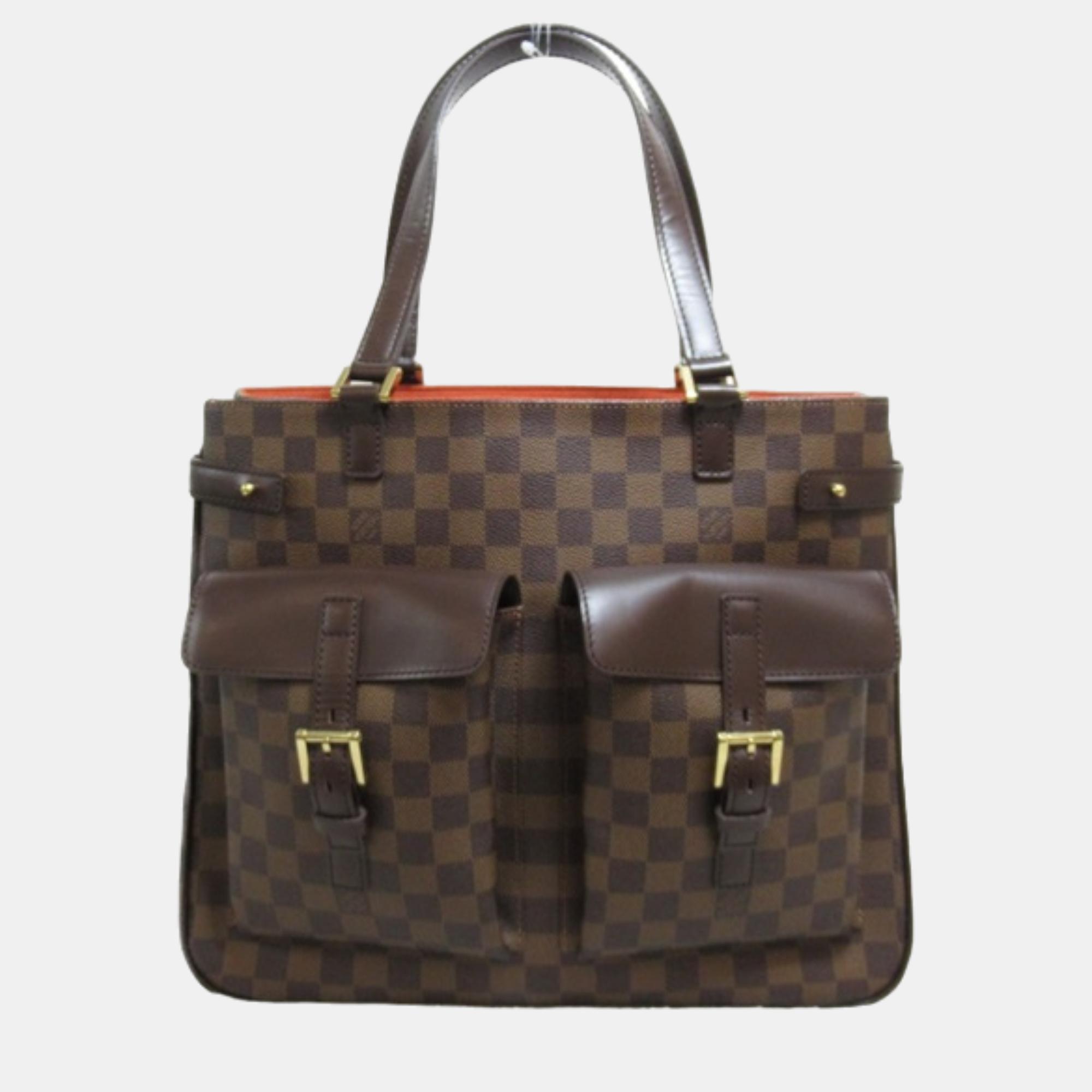 Pre-owned Louis Vuitton Brown Canvas Damier Ebene Uzes Tote Tote Bag