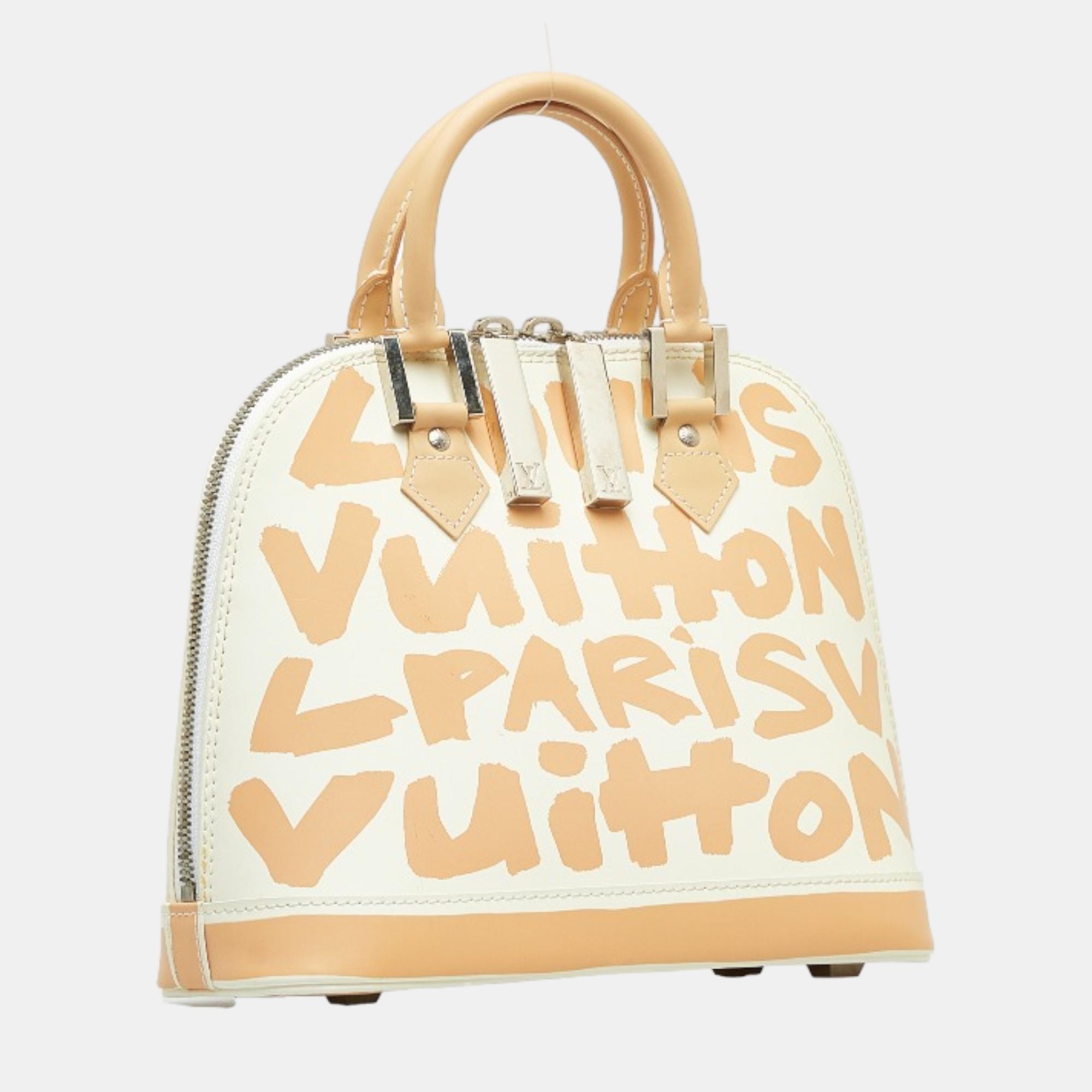 

Louis Vuitton White Leather Monogram Graffiti Alma MM Handbag