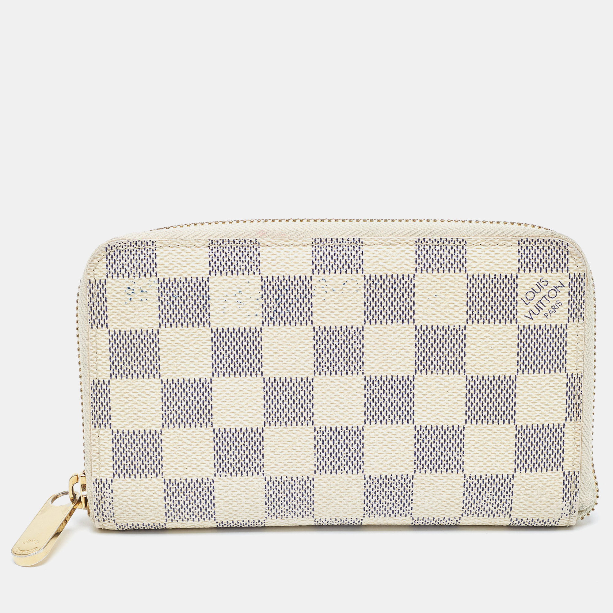 Pre-owned Louis Vuitton Damier Azur Canvas Compact Zippy Wallet In Grey