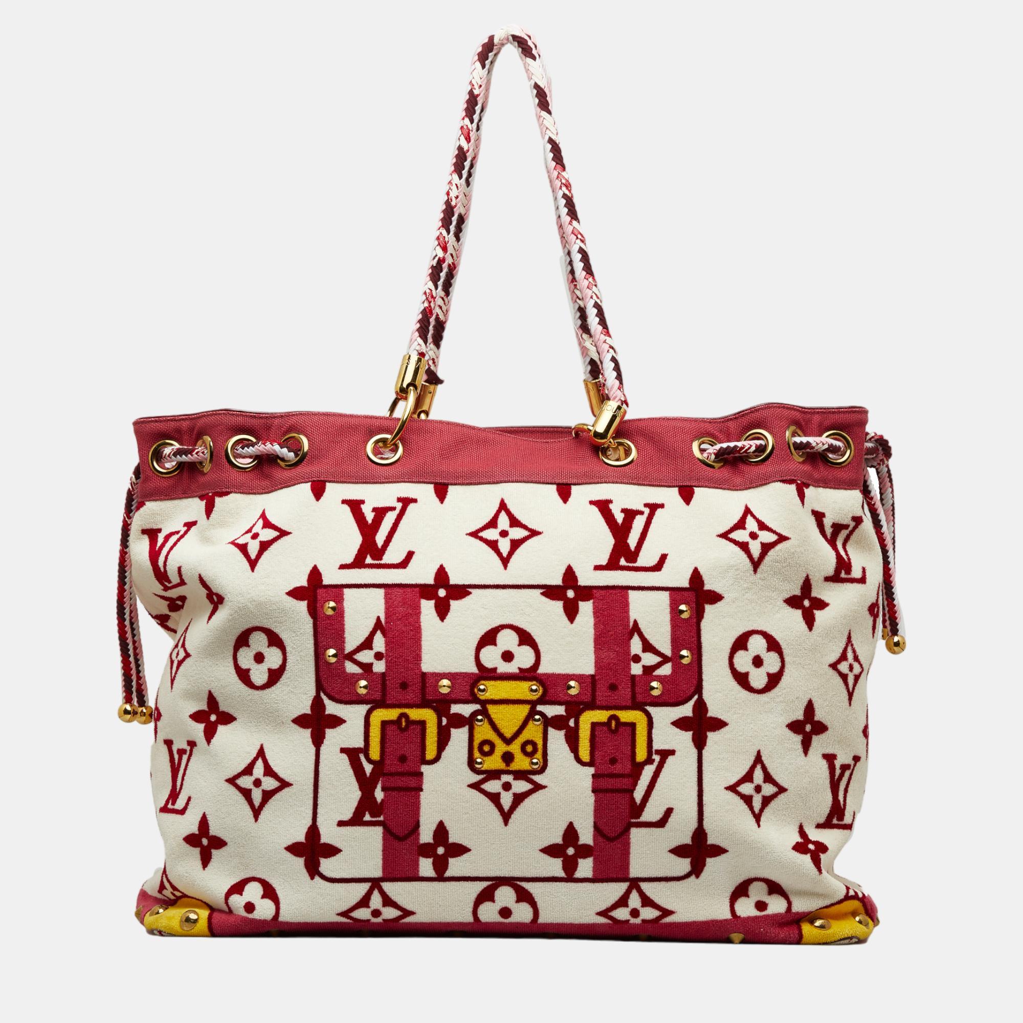 Pre-owned Louis Vuitton White/red Monogram Eponge Cabas Tote