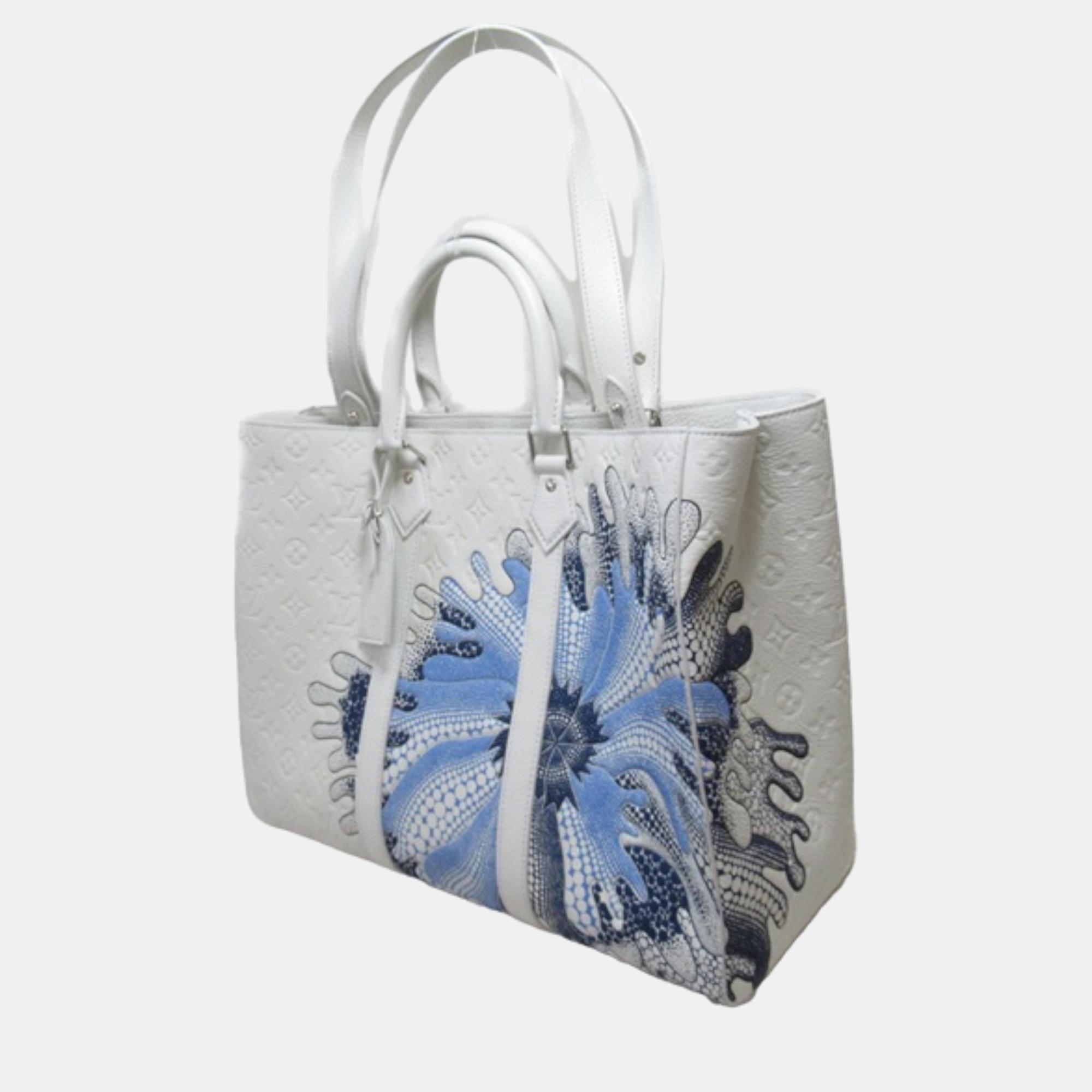 

Louis Vuitton White Leather x Yayoi Kusama Sac Plat Tote Bag
