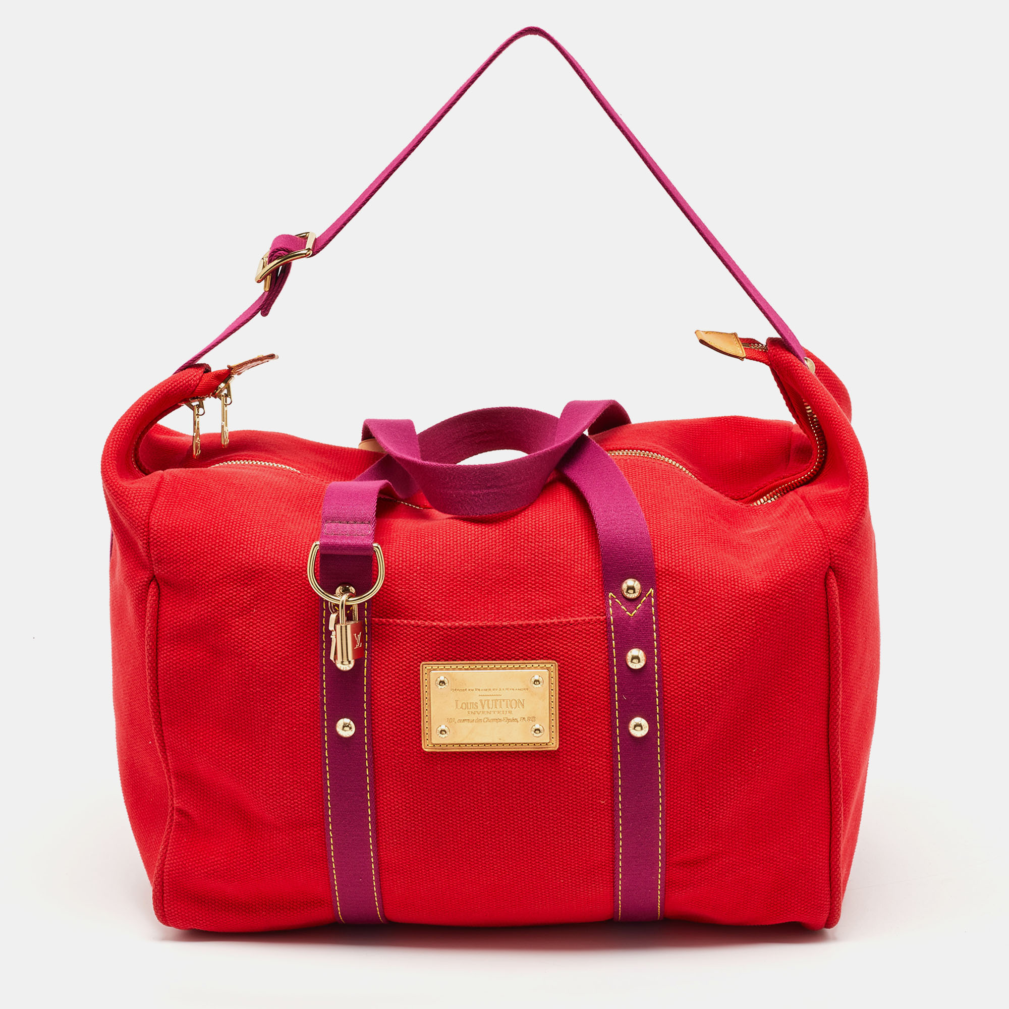 Pre-owned Louis Vuitton Rouge Toile Canvas Antigua Sac Weekend Bag In Red