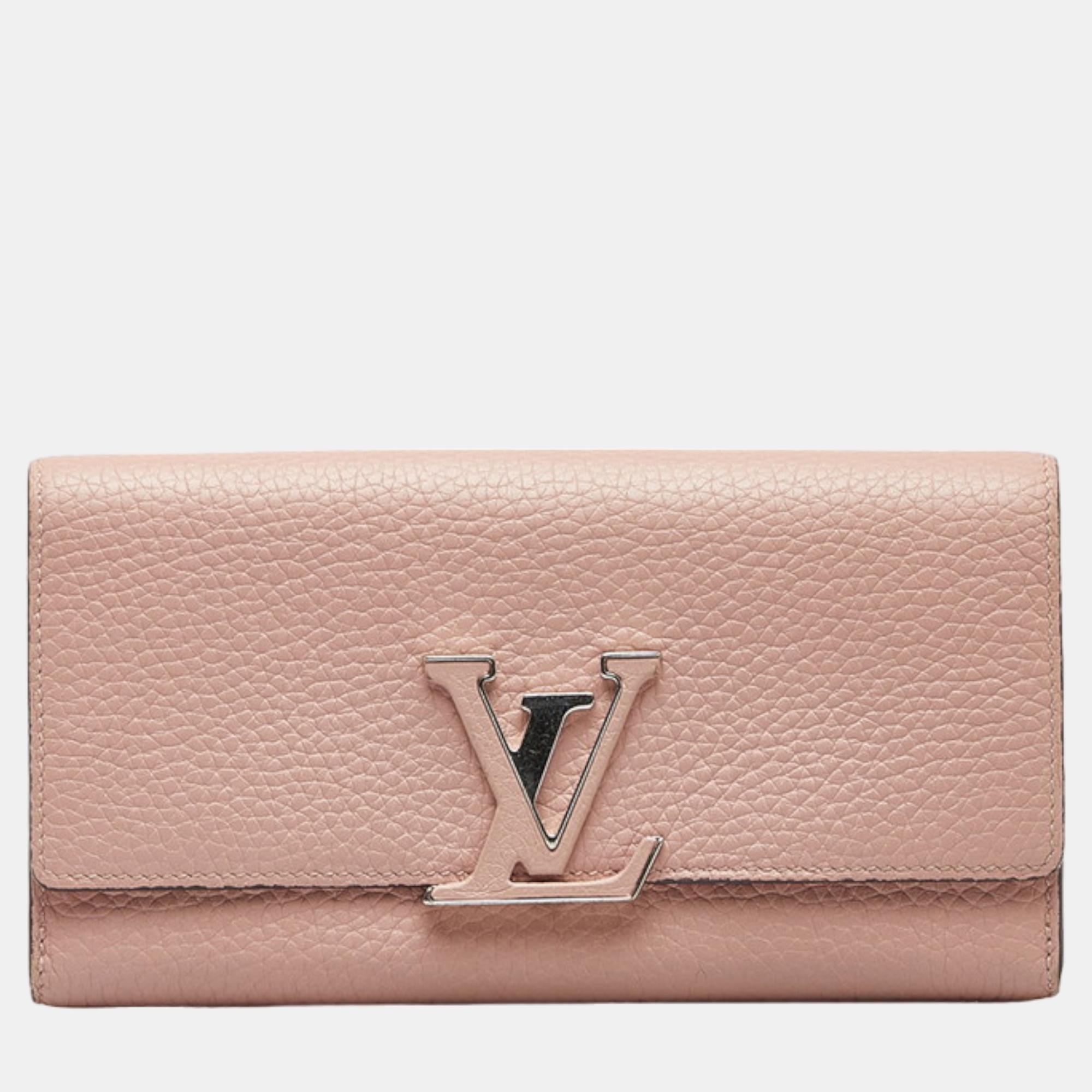 Pre-owned Louis Vuitton Pink Leather Taurillon Capucines Wallet Long Wallet