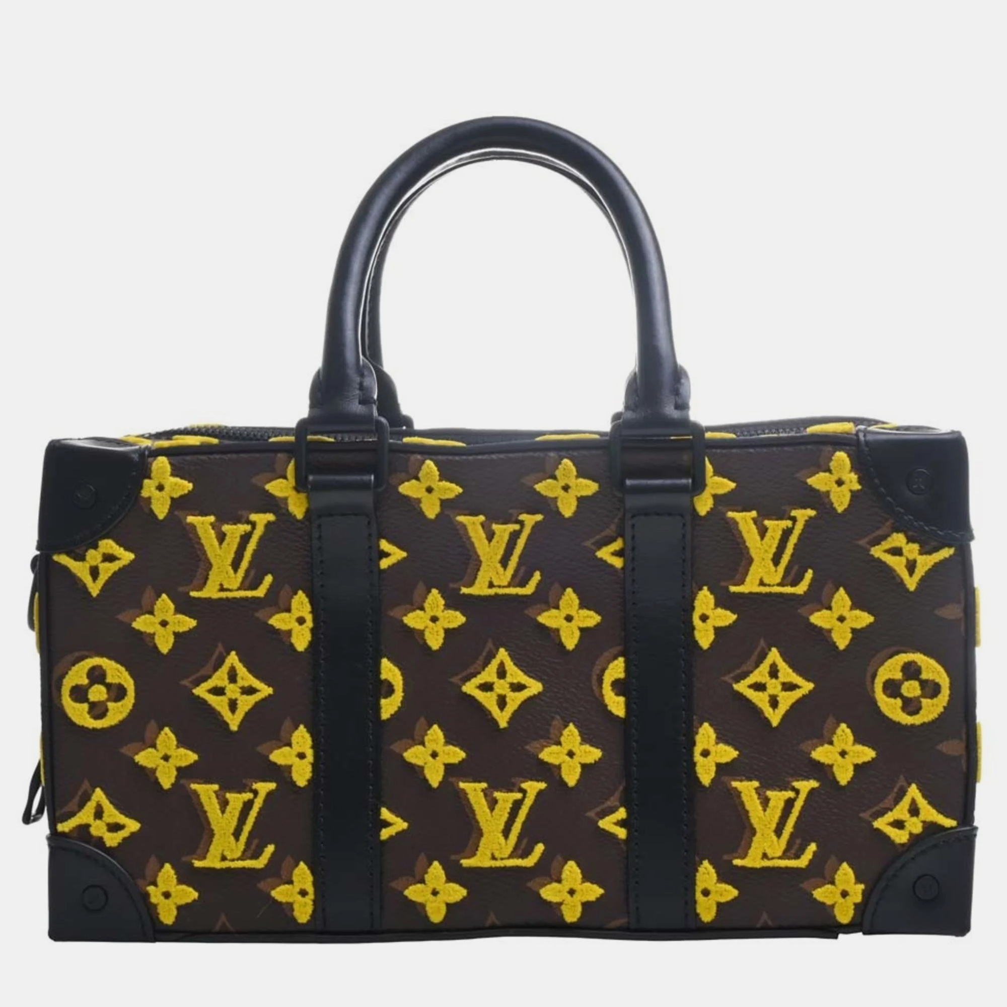 

Louis Vuitton Yellow Monogram Tuffetage Speedy Trunk Top Handle Bag, Black