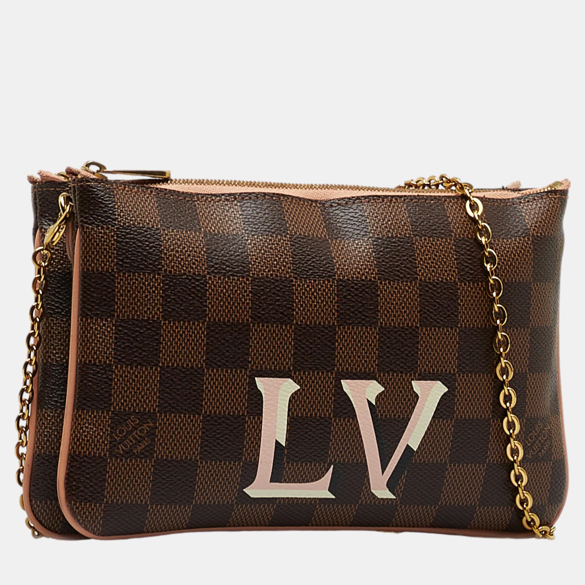 

Louis Vuitton Brown Damier Ebene Pochette Double Zip