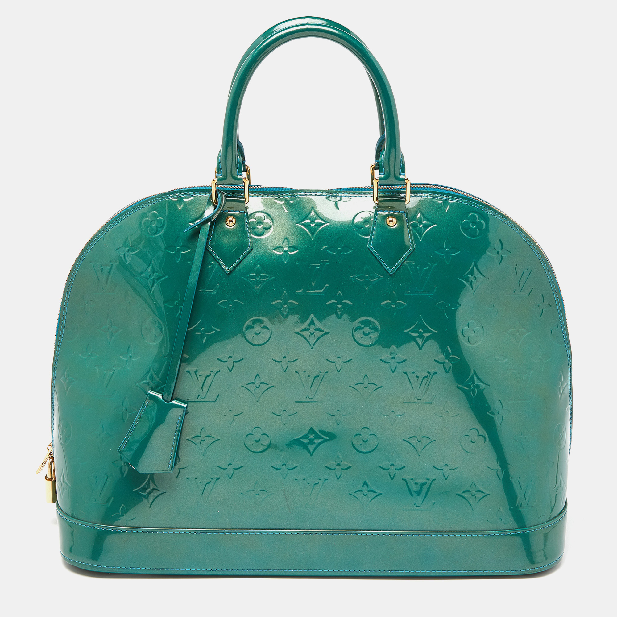 Pre Owned Louis Vuitton Blue Galactic Monogram Vernis Alma GM Bag