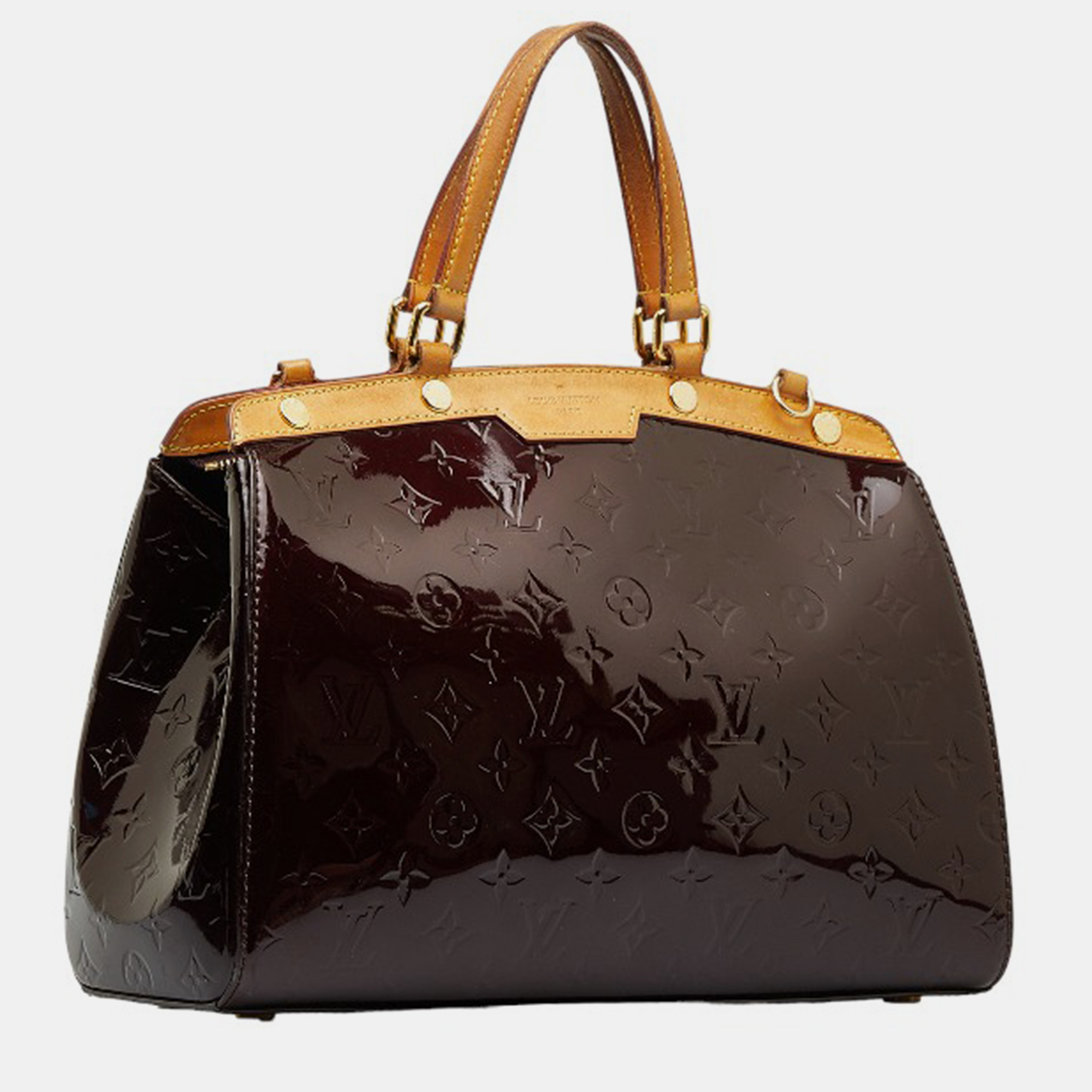 

Louis Vuitton Brown/Beige Patent Leather MM Brea Satchel Bag