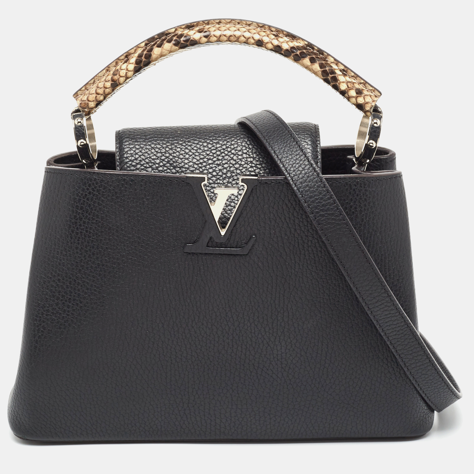Pre-owned Louis Vuitton Black/beige Taurillon Leather And Python Capucines Bb Bag