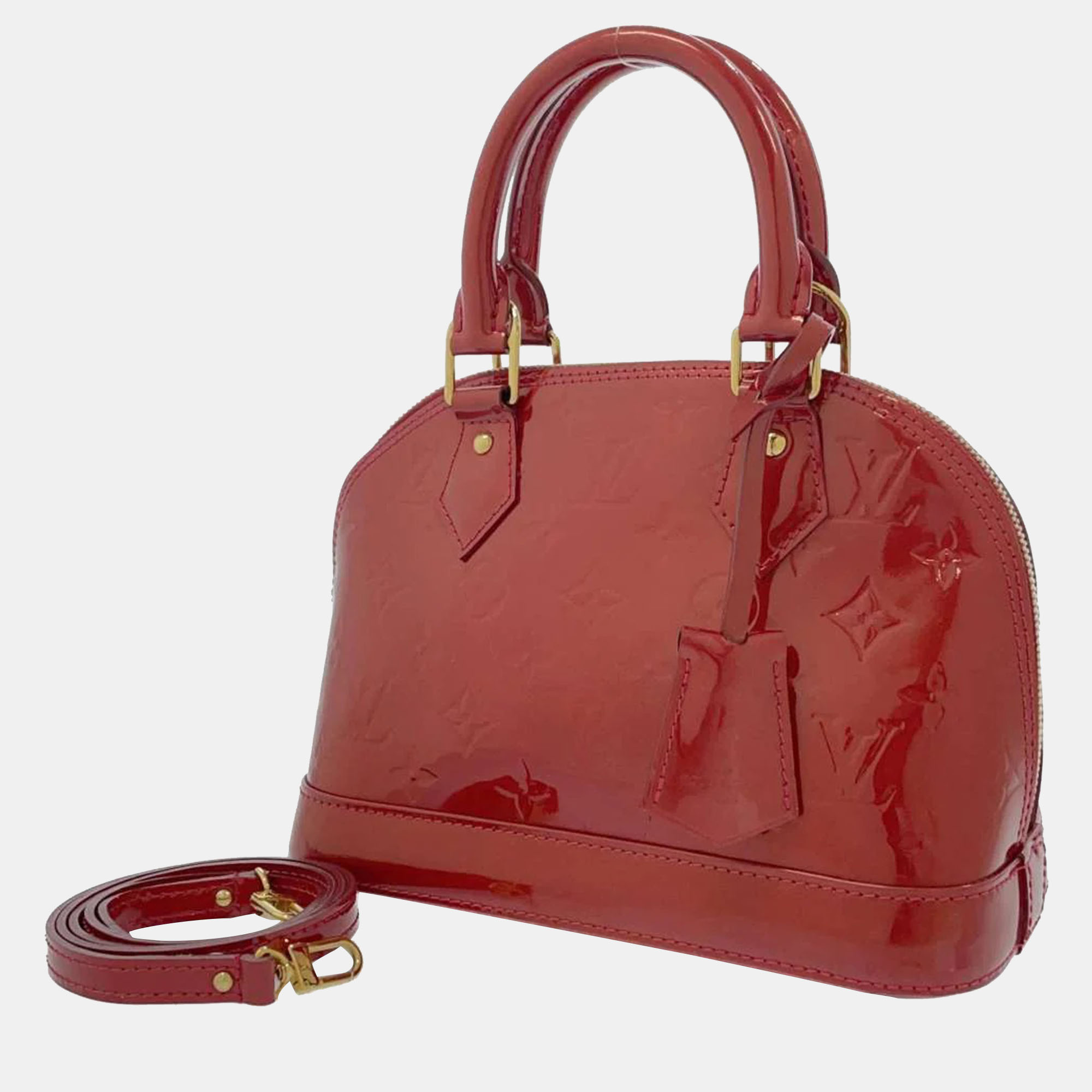 Pre-owned Louis Vuitton Red Monogram Vernis Leather Alma Bb Satchel