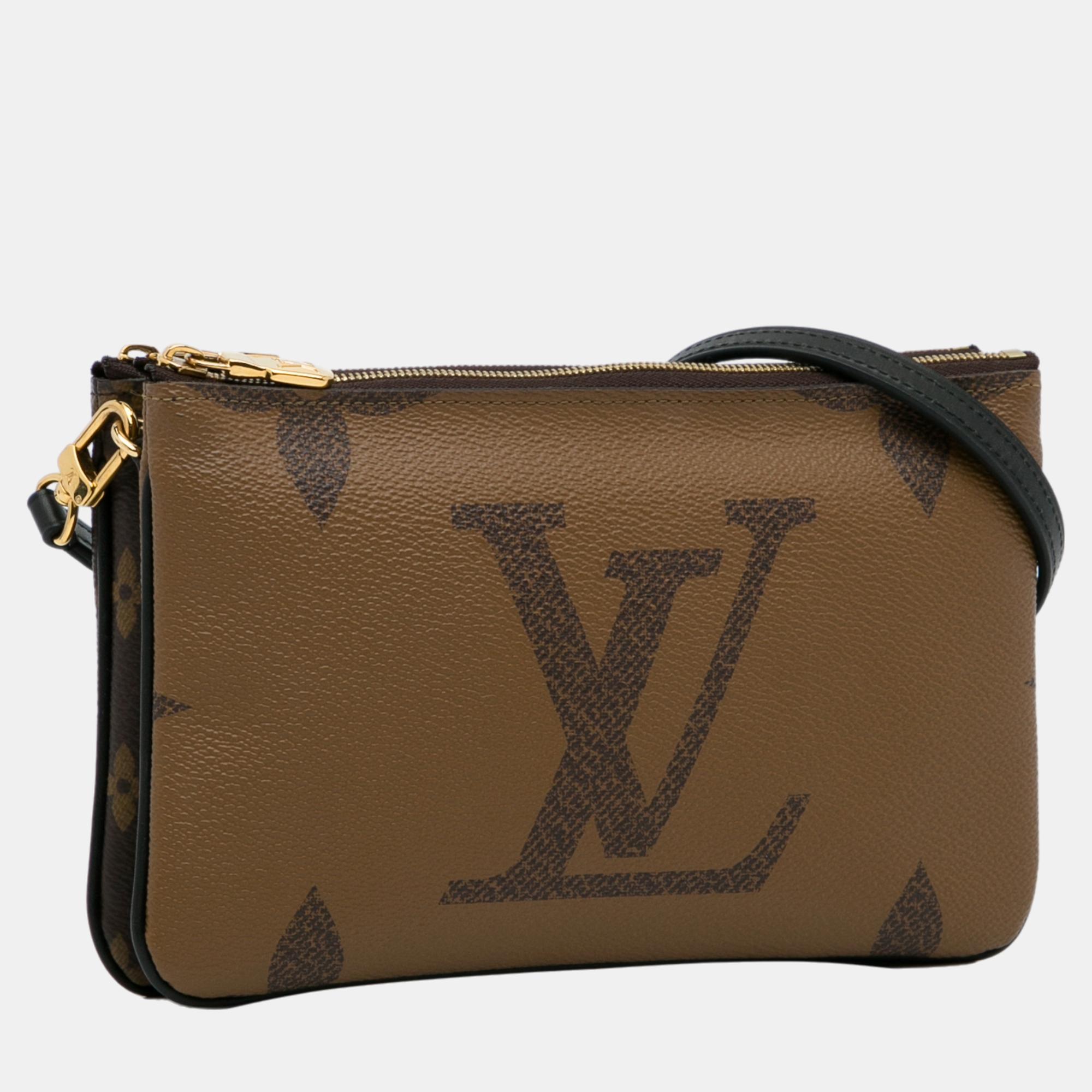 

Louis Vuitton Brown Monogram Giant Reverse Double Zip Pochette