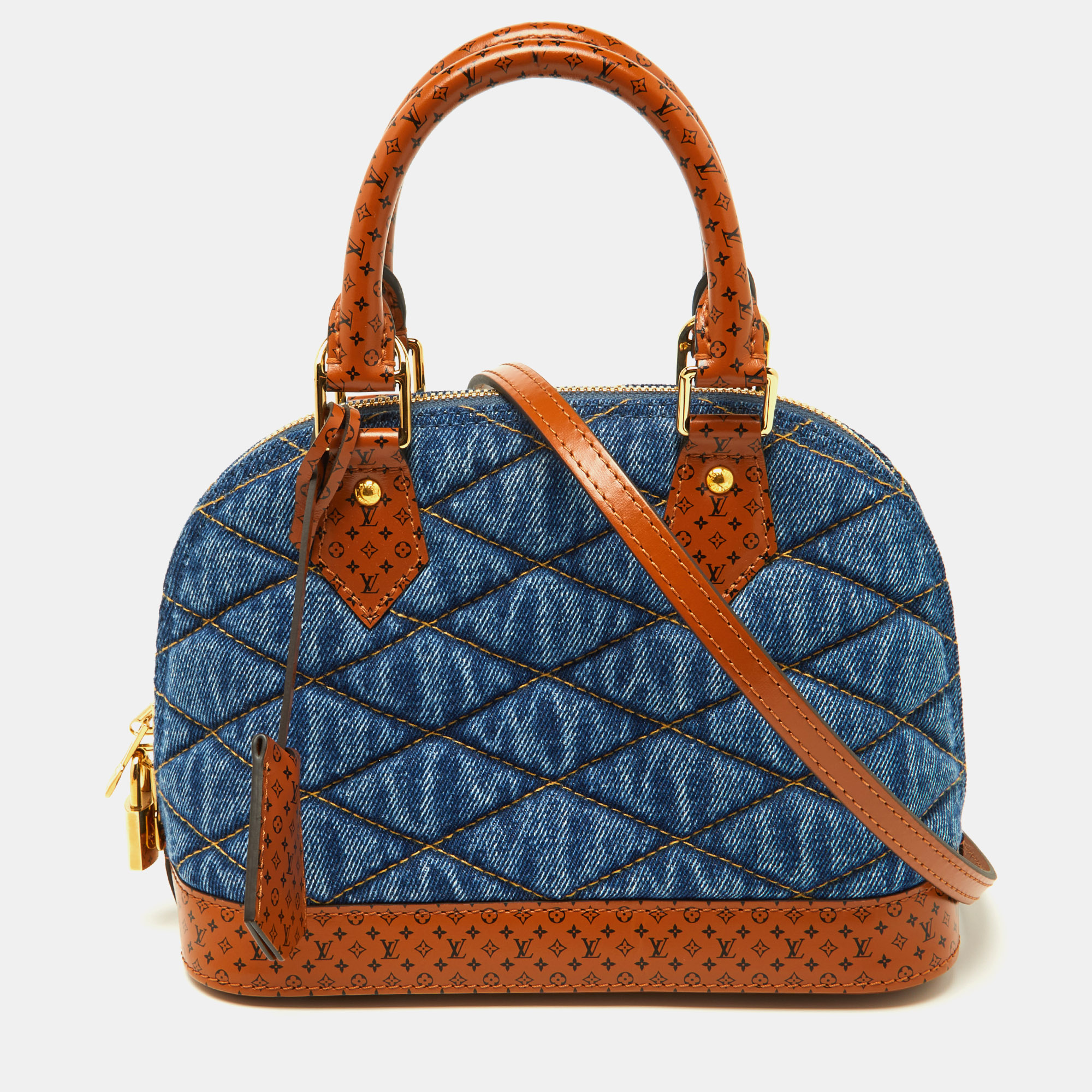 Pre-owned Louis Vuitton Blue Denim And Monogram Leather Alma Bb Bag