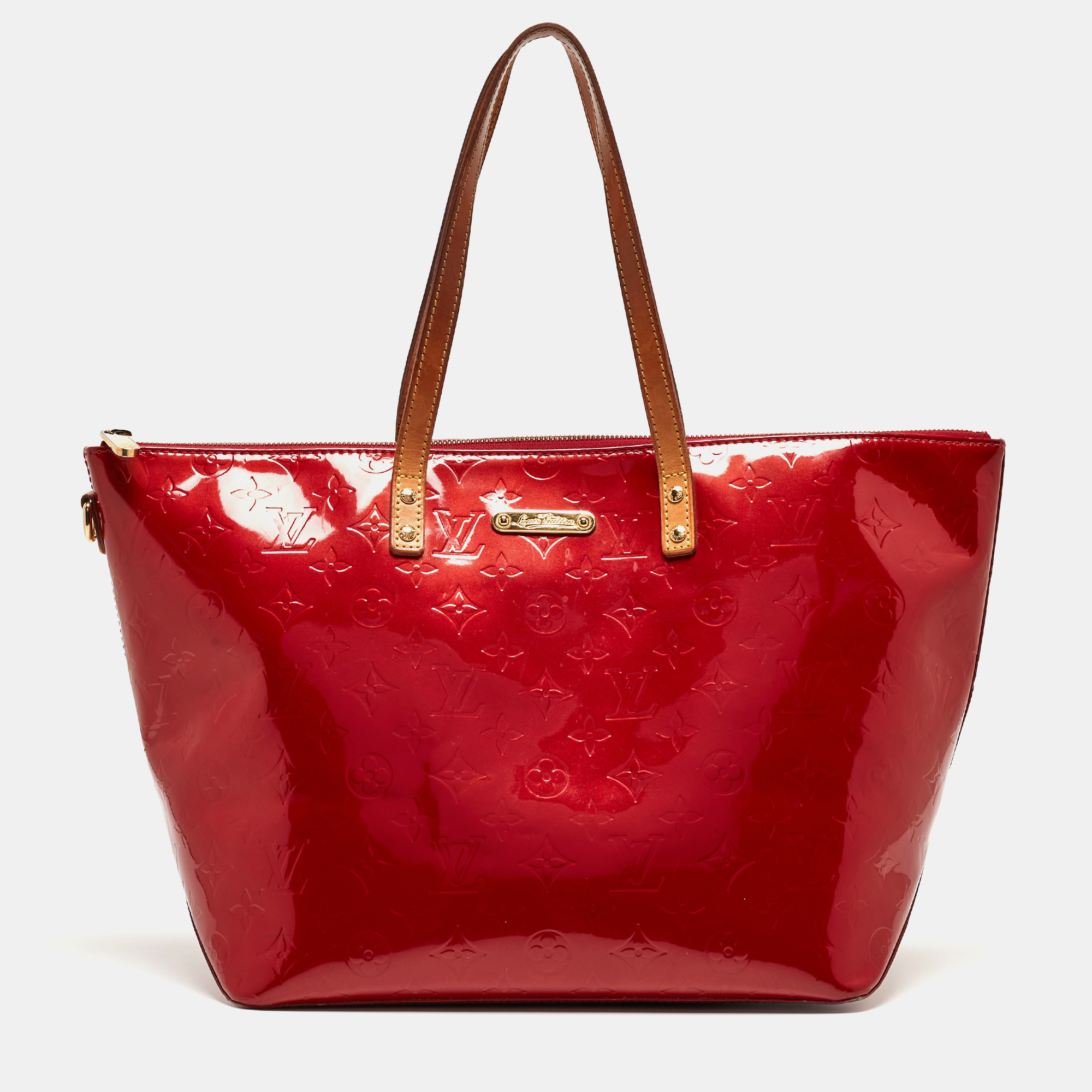 Pre-owned Louis Vuitton Pomme D'amour Monogram Vernis Bellevue Gm Bag In Red